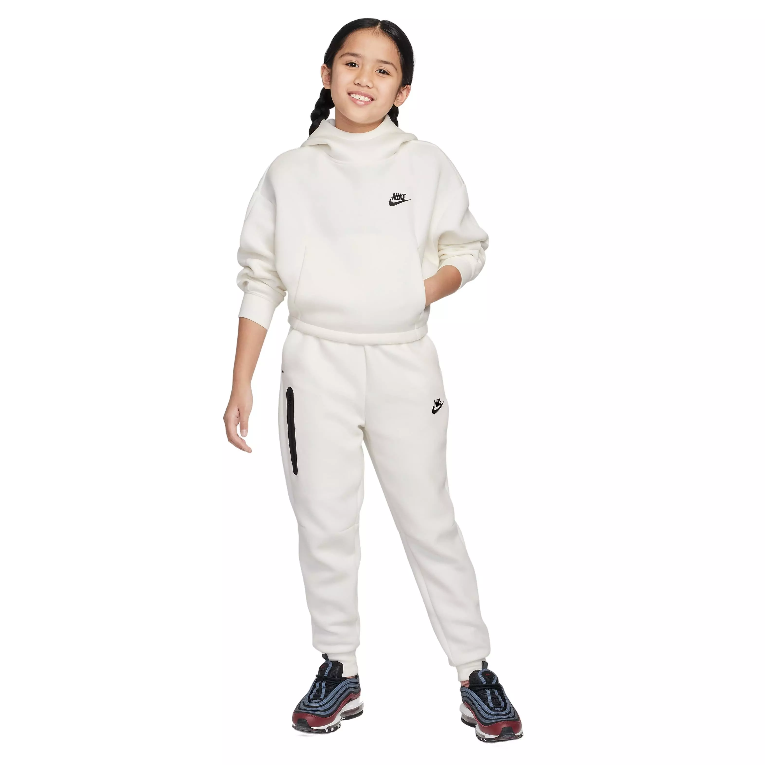 Nike Big Girls' Sportswear Tech Fleece Oversized Hoodie - WHITE