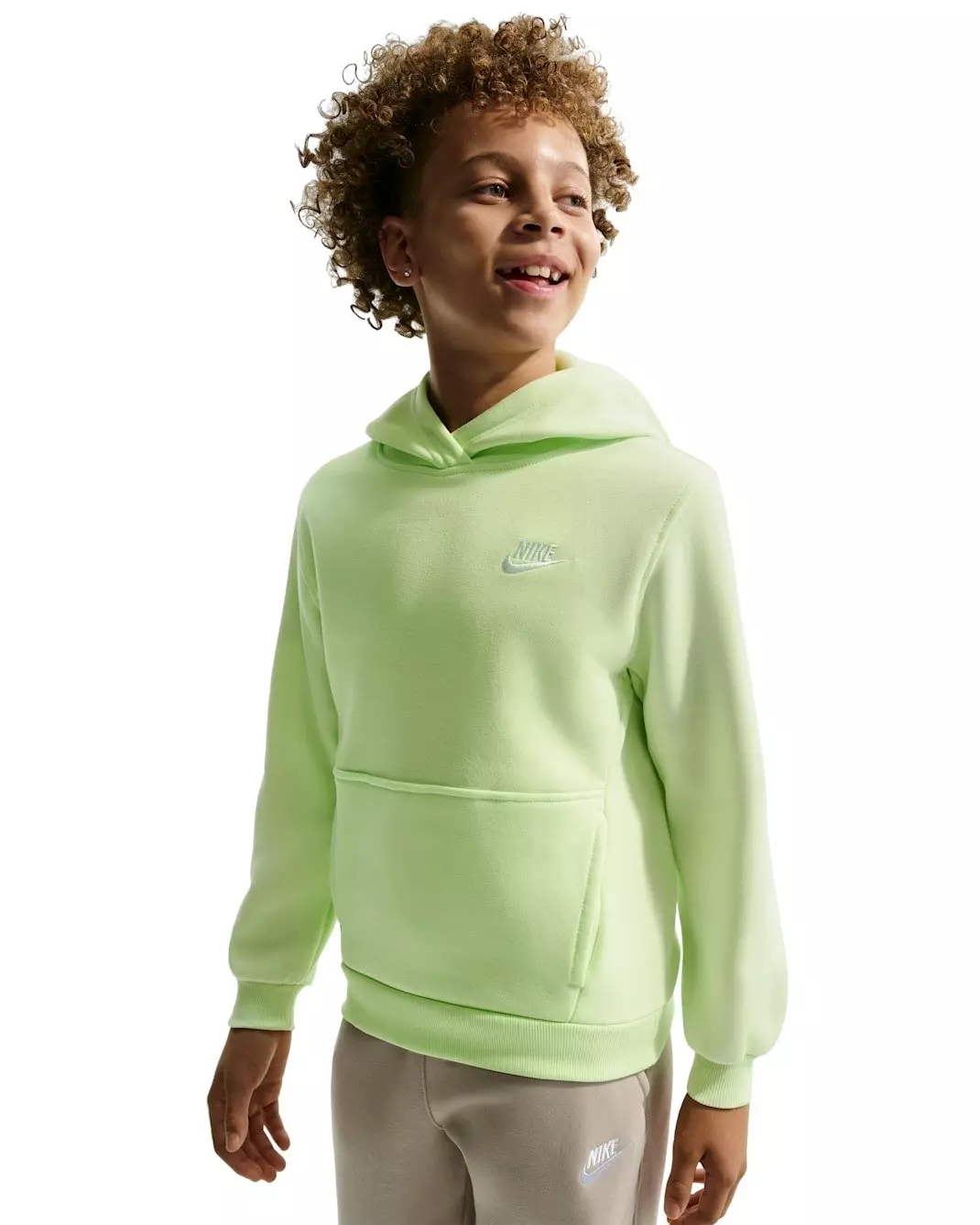 Nike Big Kids' Sportswear Club Fleece Pullover Hoodie - Lime Green - LIME GREEN