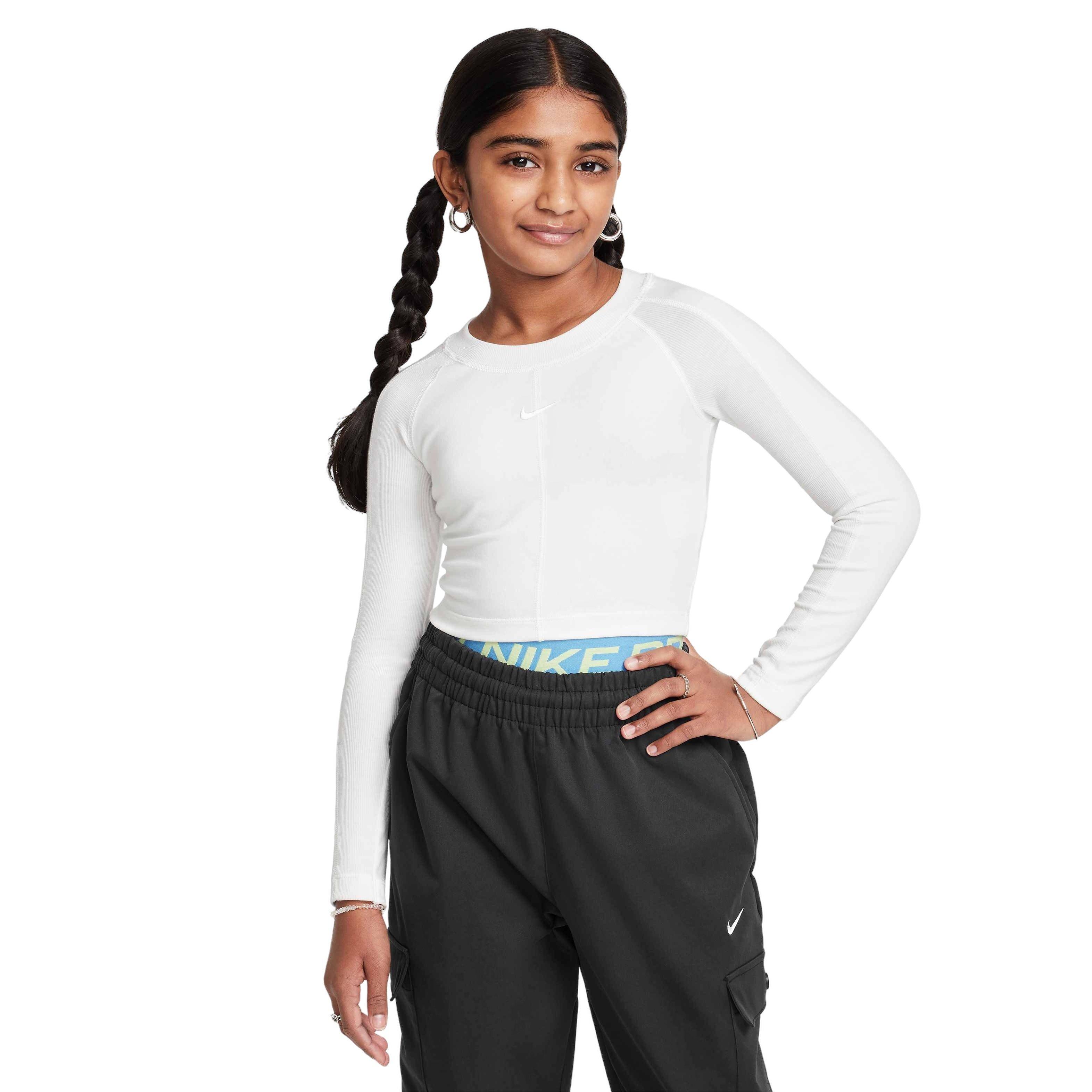 Nike Big Girls' Sportswear Cropped Long-Sleeve Dance Top -White - WHITE