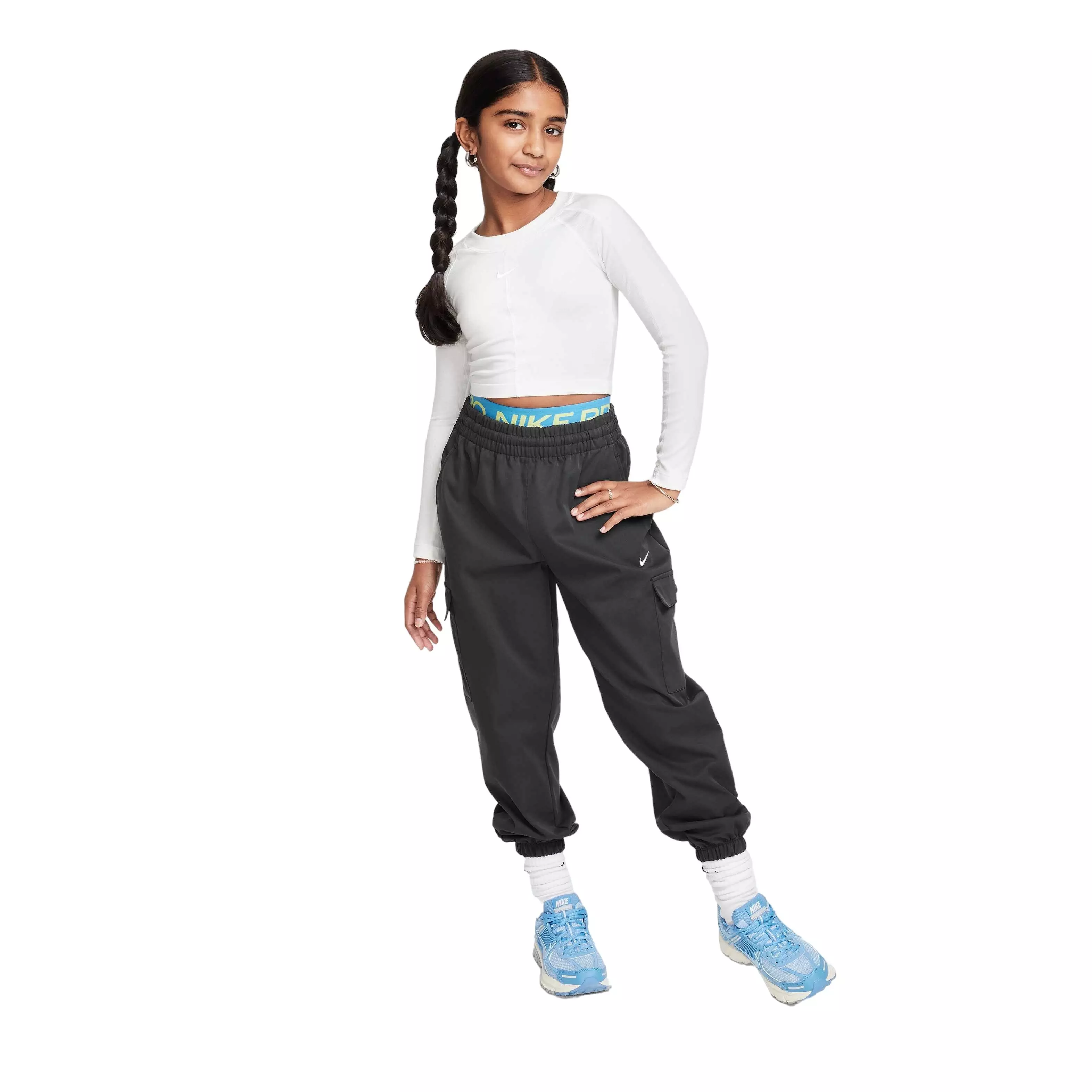 Nike Big Girls' Sportswear Cropped Long-Sleeve Dance Top -White - WHITE