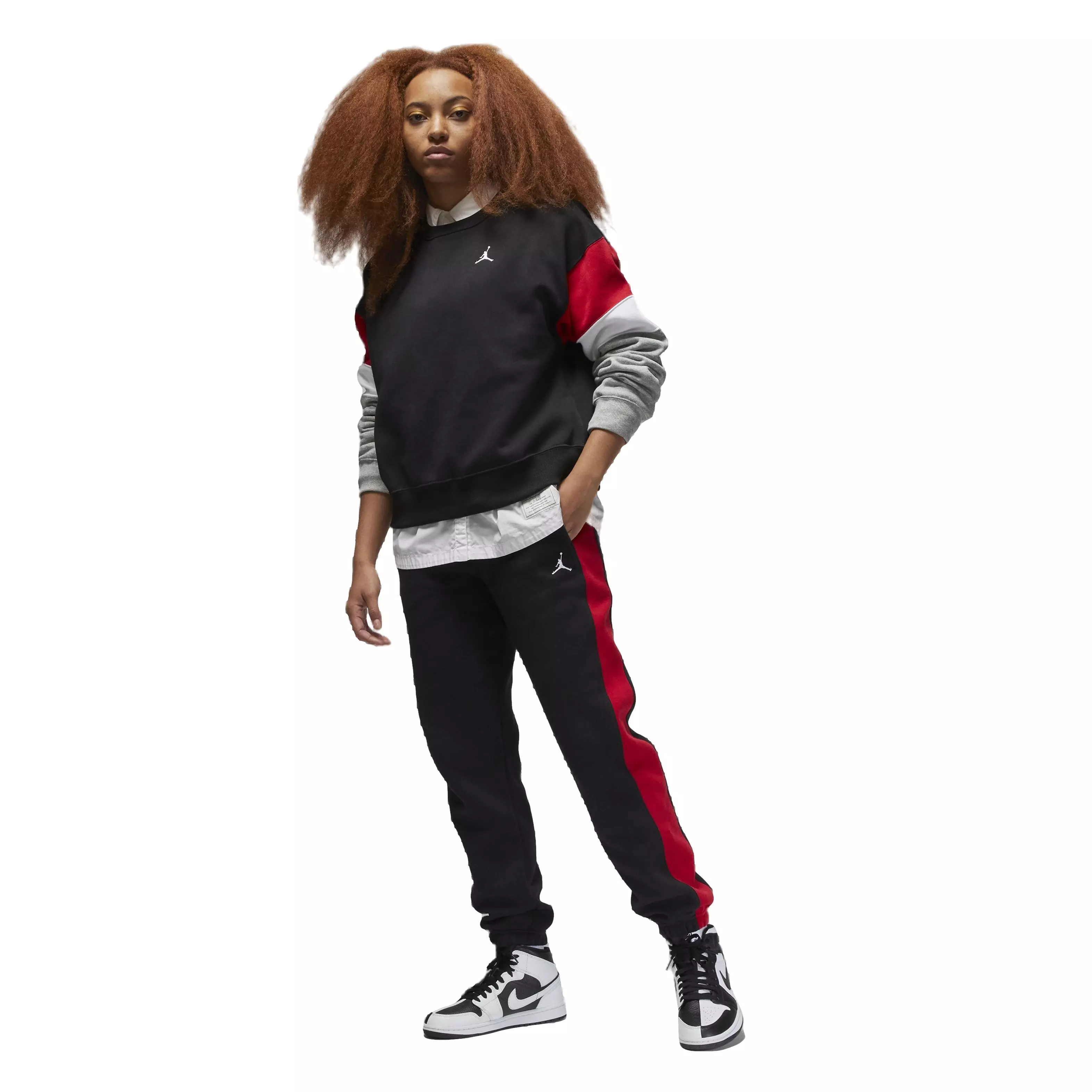 Jordan Women's Color-Block Brooklyn Fleece Pants - BLACK/RED