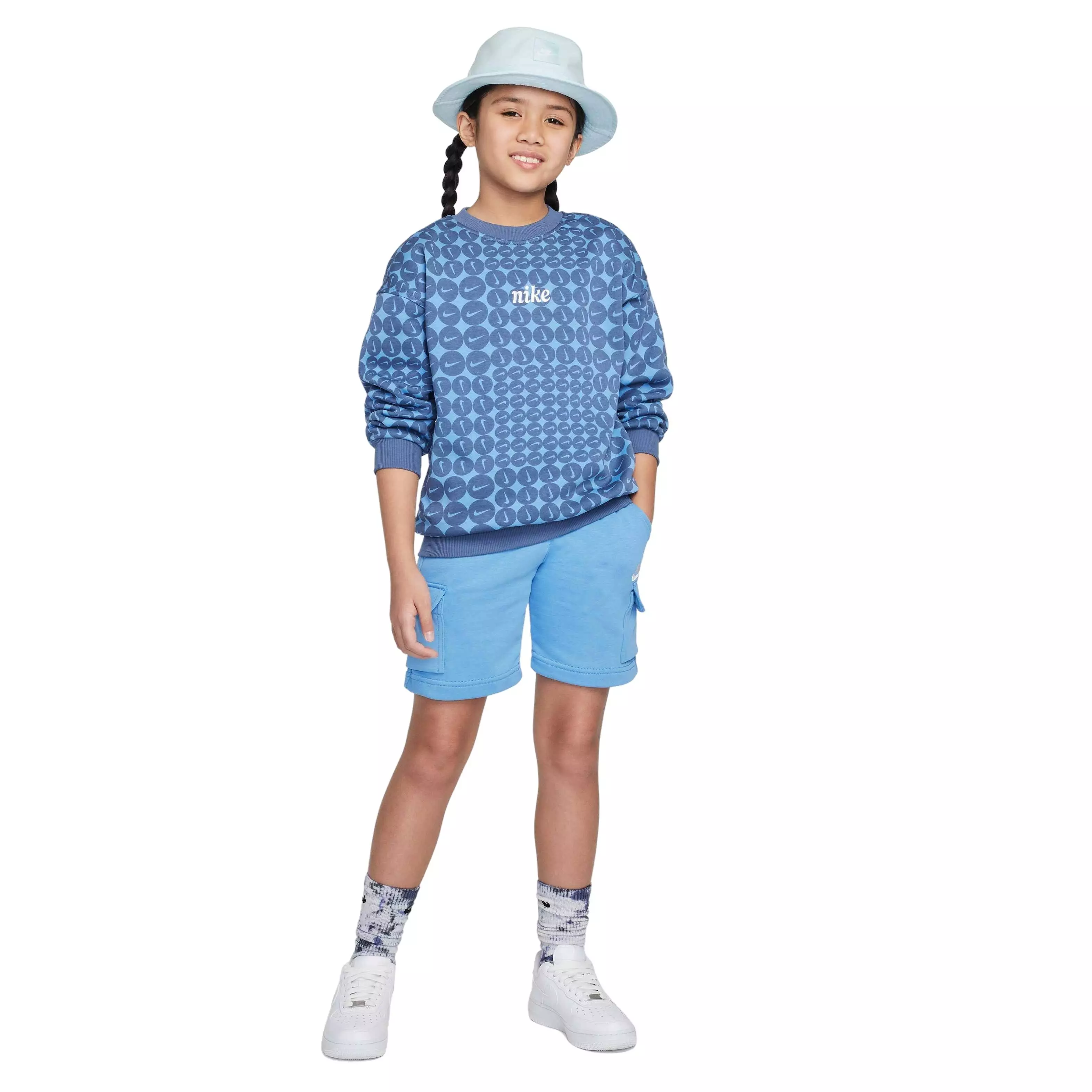 Nike Big Girls' Sportswear Club Fleece Oversized Crew-Neck Sweatshirt - BLUE