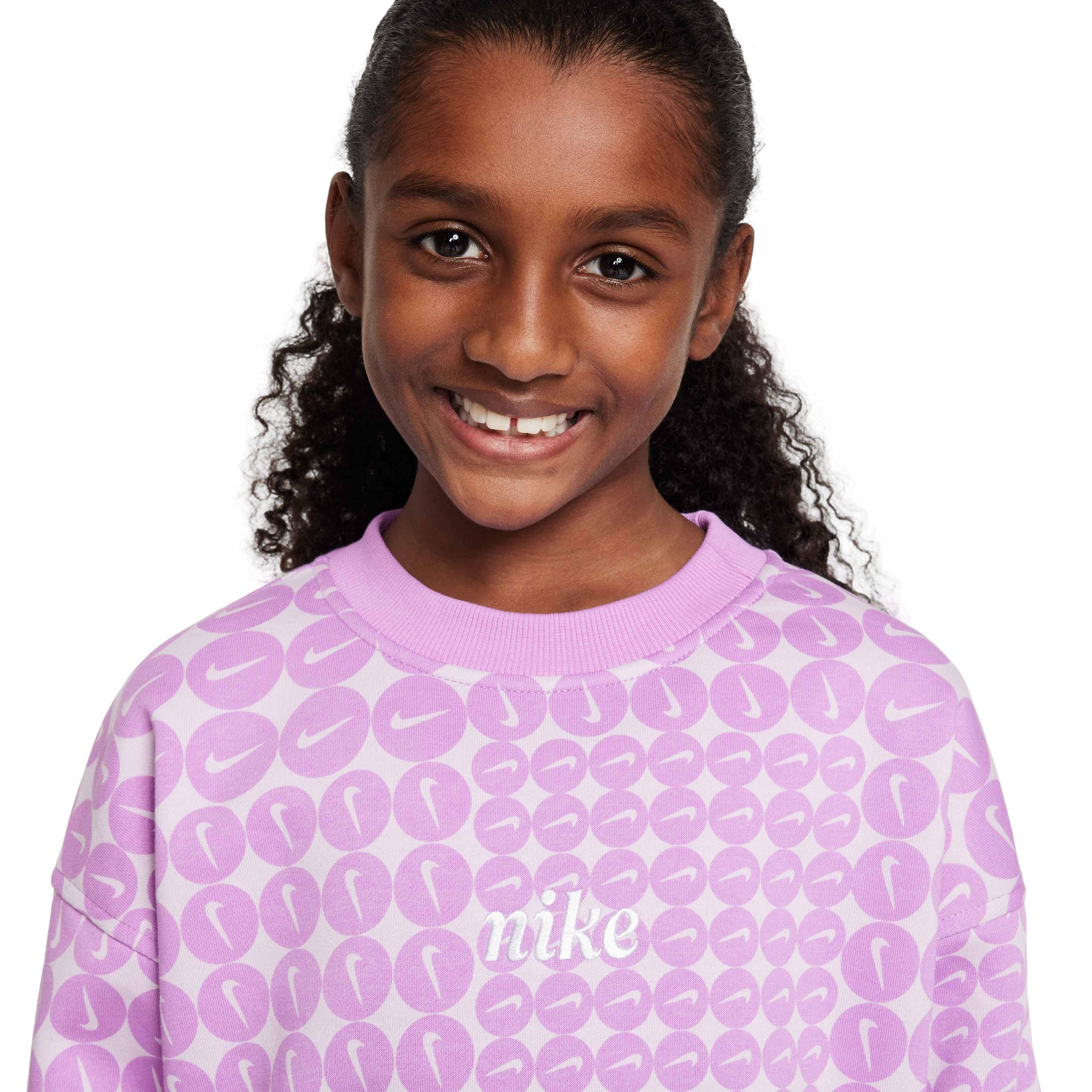 Nike Big Girls' Sportswear Club Fleece Oversized Crew-Neck Sweatshirt - FUCHSIA Thumbnail View 3