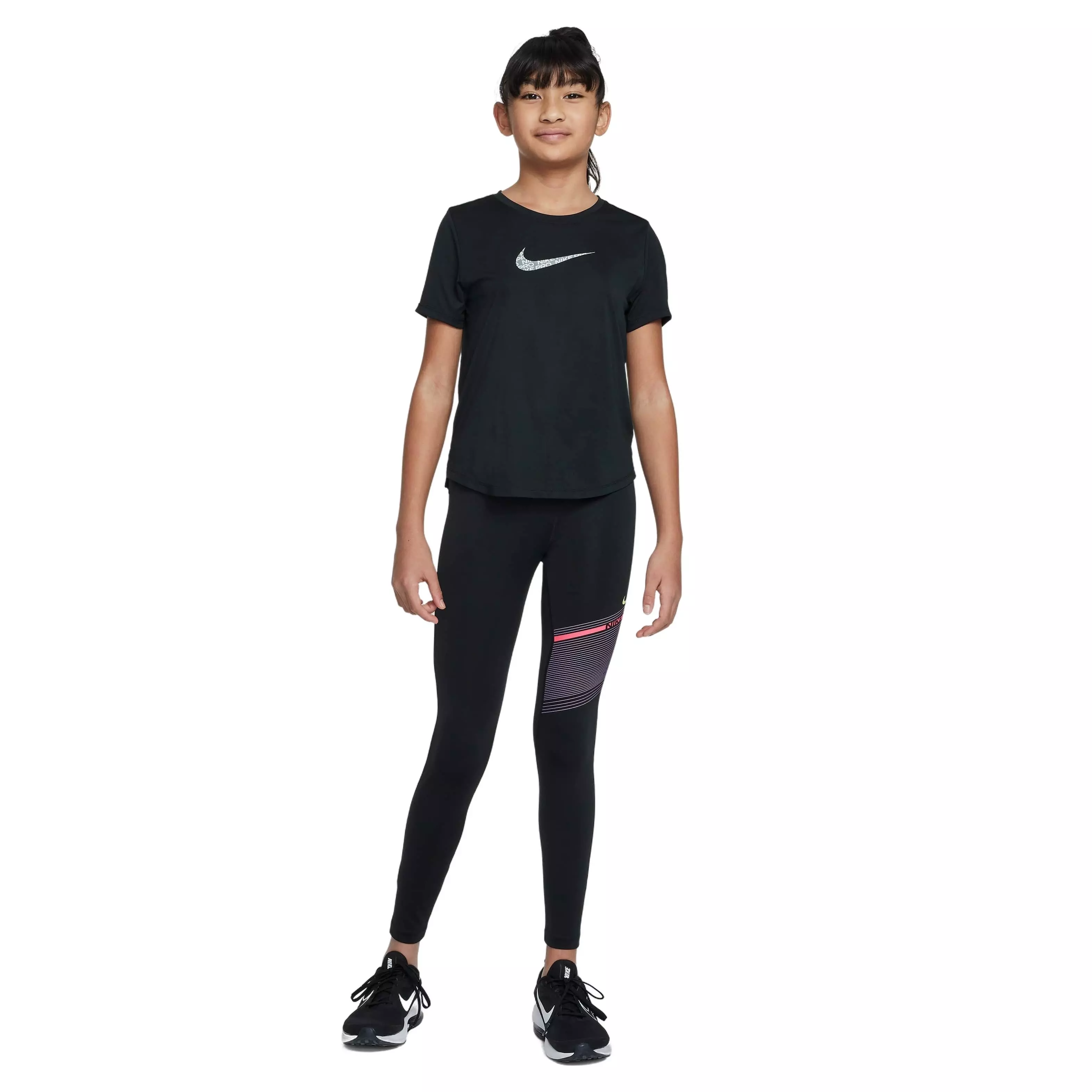 Nike Pro Big Girls' Dri-FIT Mid-Rise Leggings - BLACK