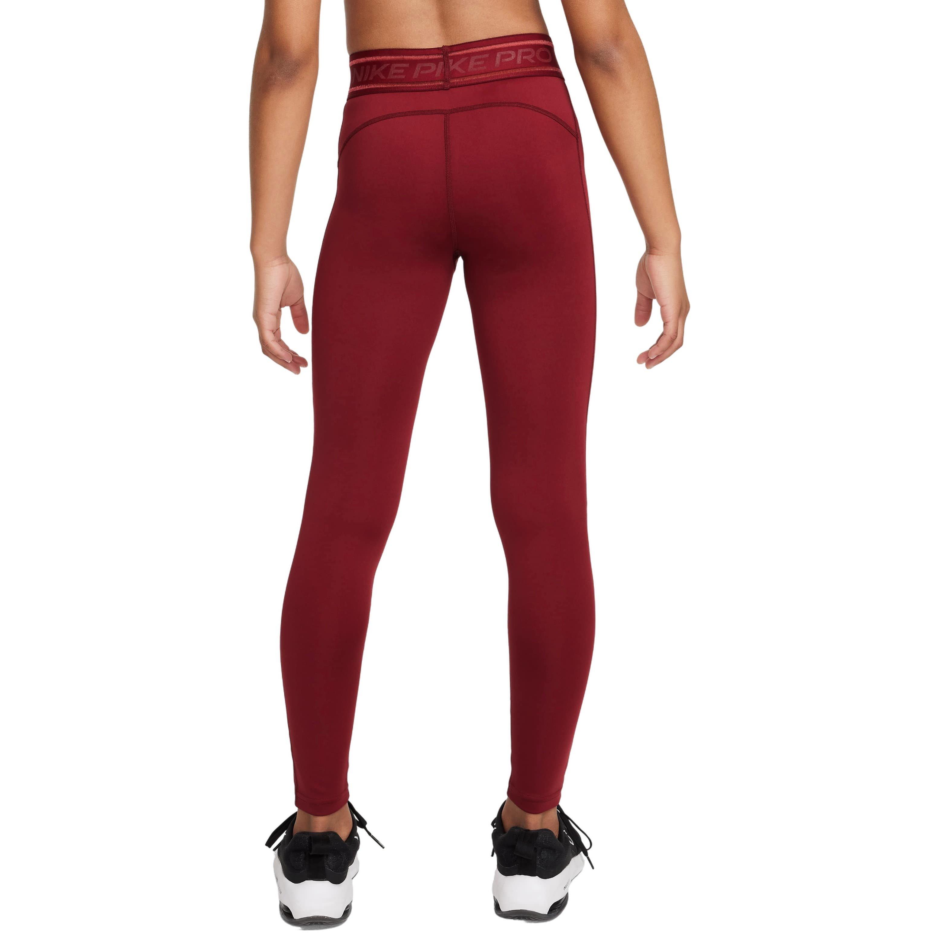Nike Pro Big Girls' Dri-FIT Mid-Rise Leggings - RED Thumbnail View 2