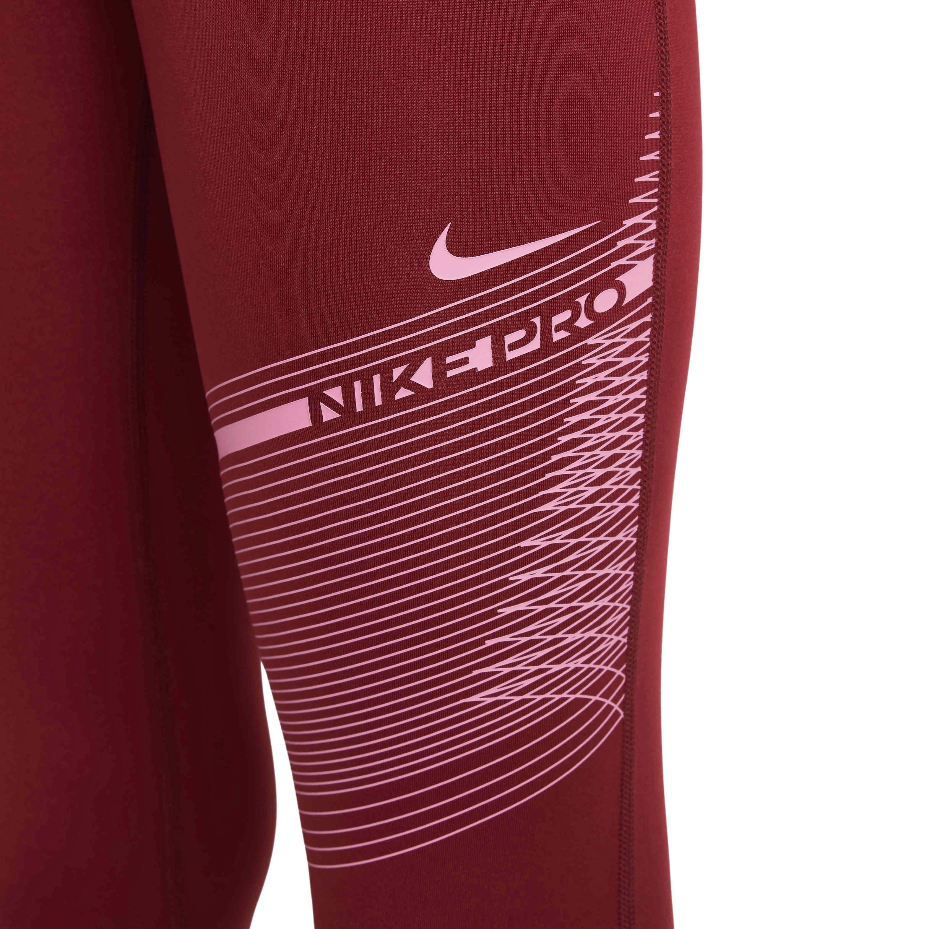 Nike Pro Big Girls' Dri-FIT Mid-Rise Leggings - RED Thumbnail View 4