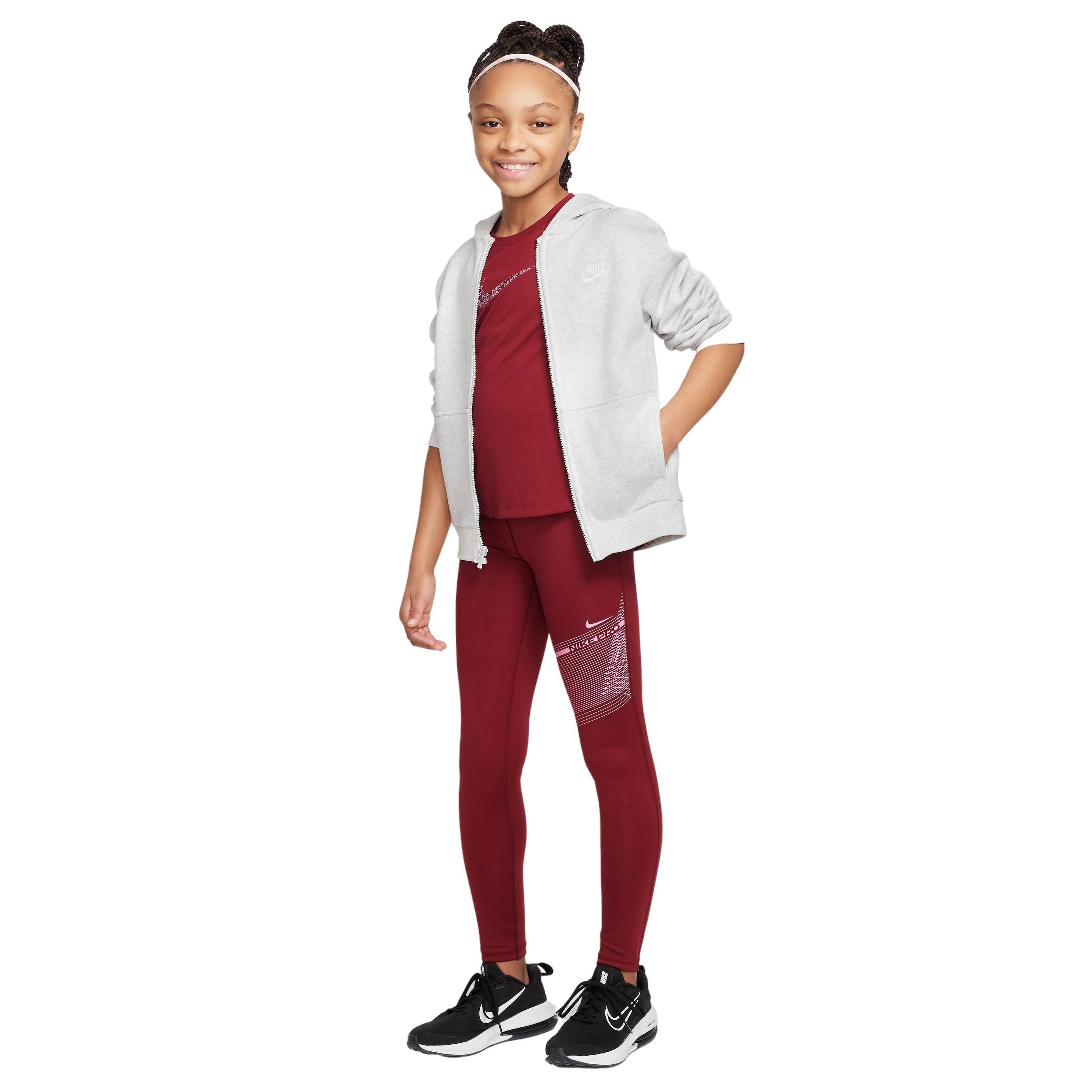 Nike Pro Big Girls' Dri-FIT Mid-Rise Leggings - RED Thumbnail View 6