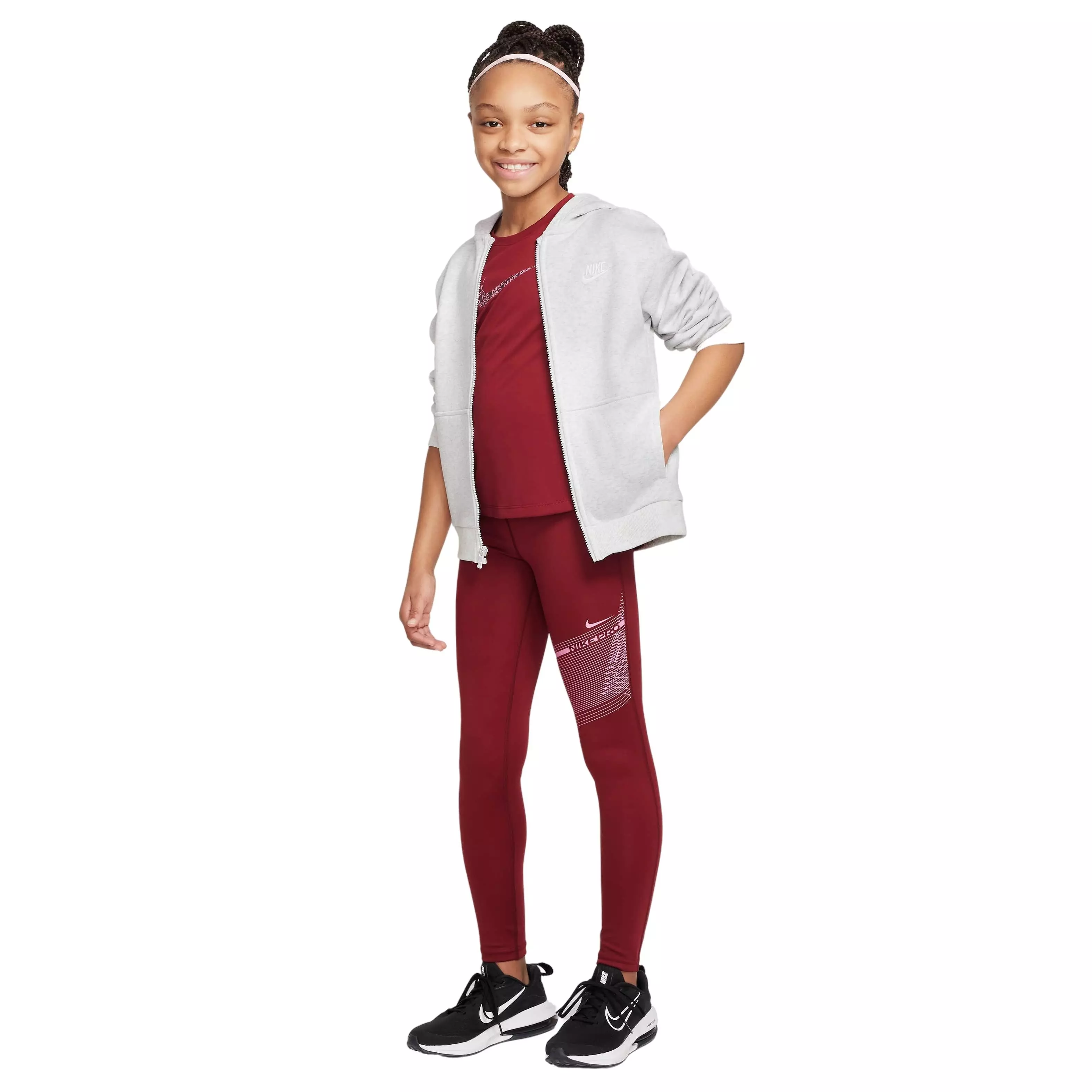 Nike Pro Big Girls' Dri-FIT Mid-Rise Leggings - RED