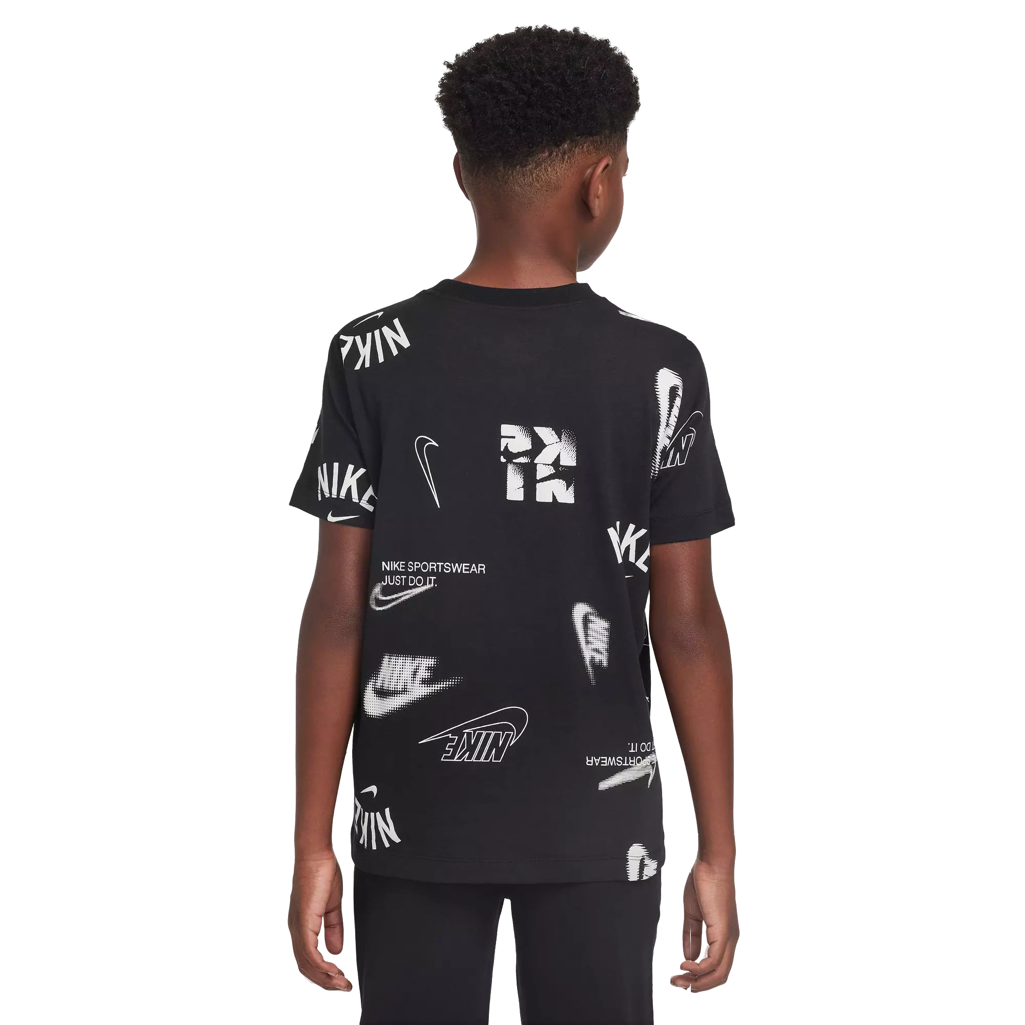 Nike Big Boys' Sportswear Club All Over Print Tee - BLACK/WHITE