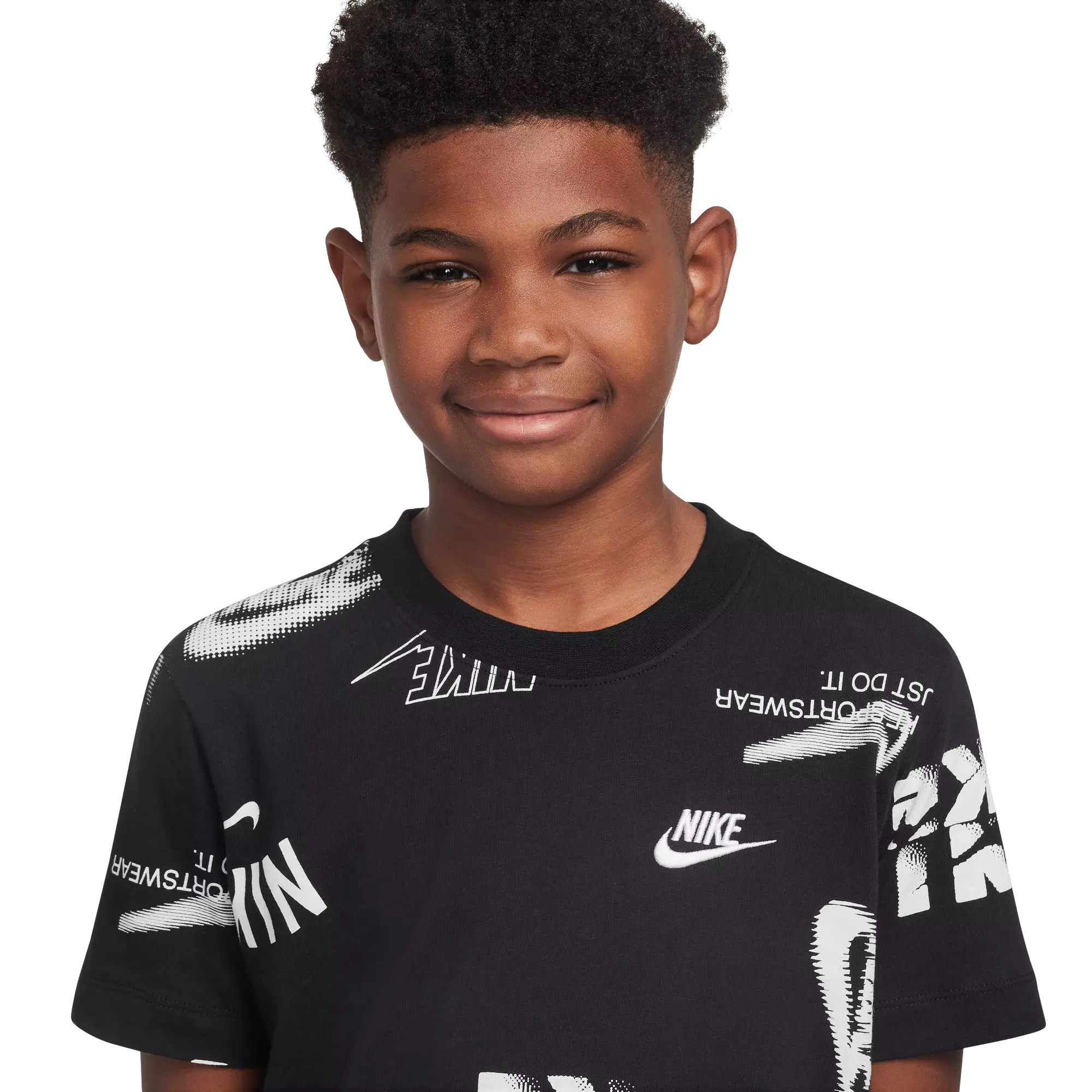 Nike Big Boys' Sportswear Club All Over Print Tee - BLACK/WHITE