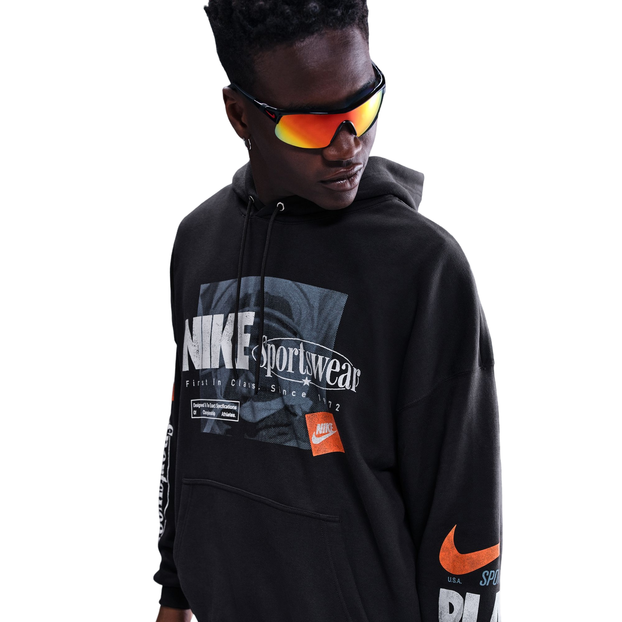 Nike Men's Club Oversized French Terry Pullover Hoodie - GREY Thumbnail View 3