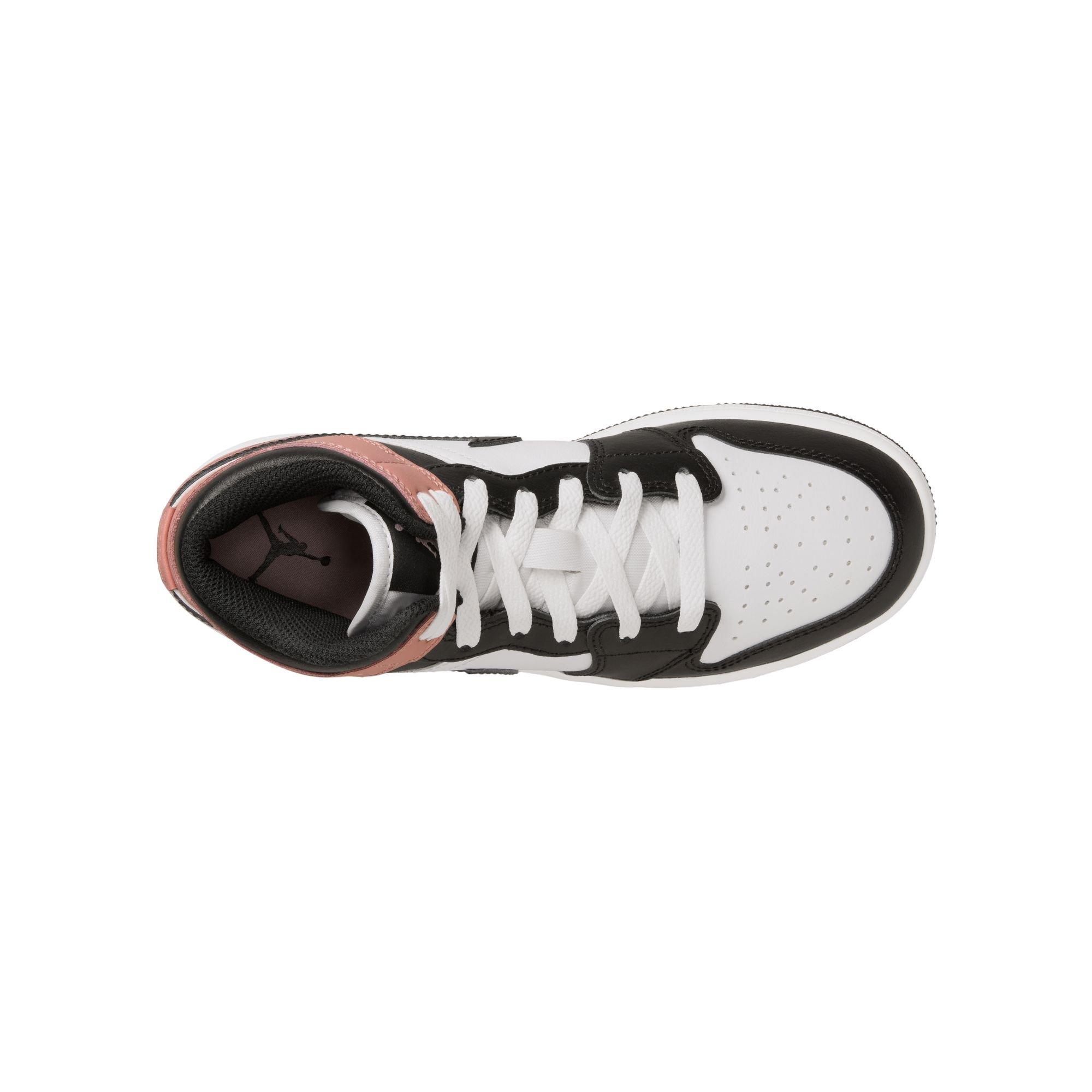 Jordan 1 Mid Grade School Girls' "White/Black/Rust Pink" Shoe