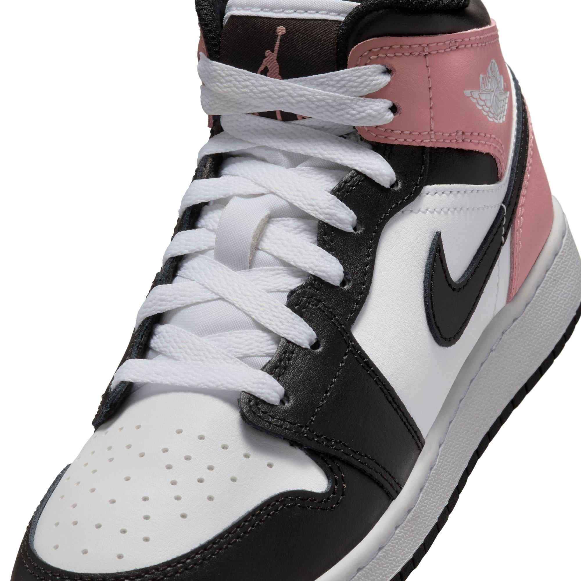 Jordan 1 Mid Grade School Girls' "White/Black/Rust Pink" Shoe