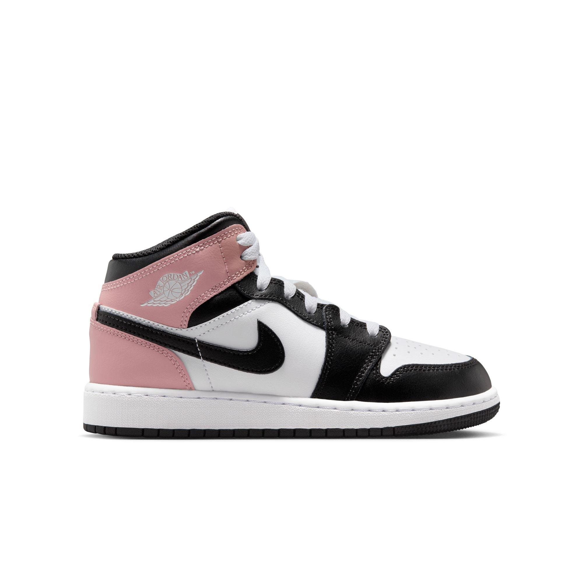 Jordan 1 Mid "White/Black/Rust Pink" Grade School Girls' Shoe - BLACK/PINK