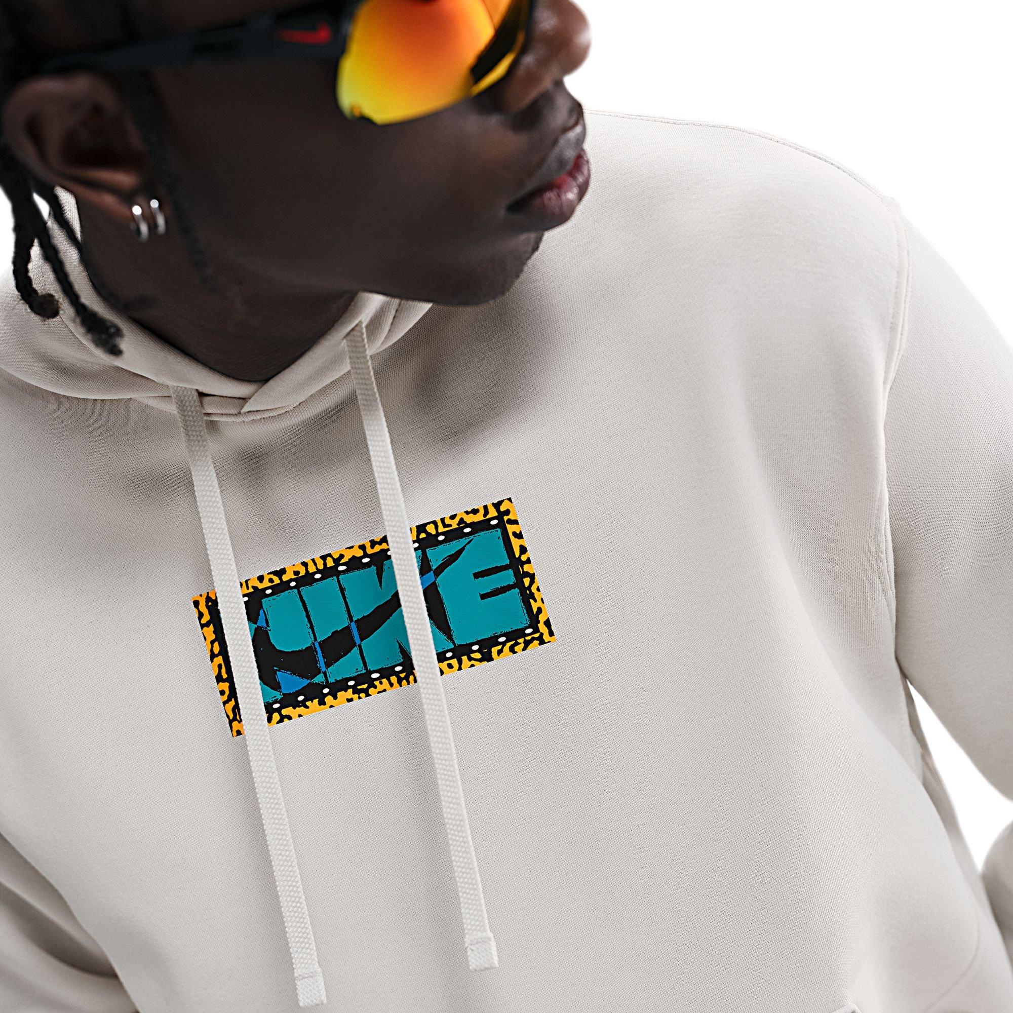 Nike Men's Club Pull-Over Fleece Hoodie - Off/White - OFF-WHITE Thumbnail View 5