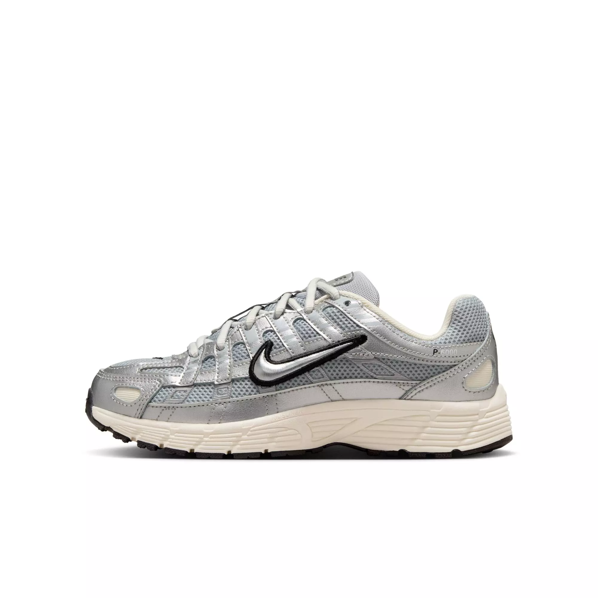 Nike P-6000 "Metallic Silver/Black" Grade School Boys' Shoe - WHITE/SILVER