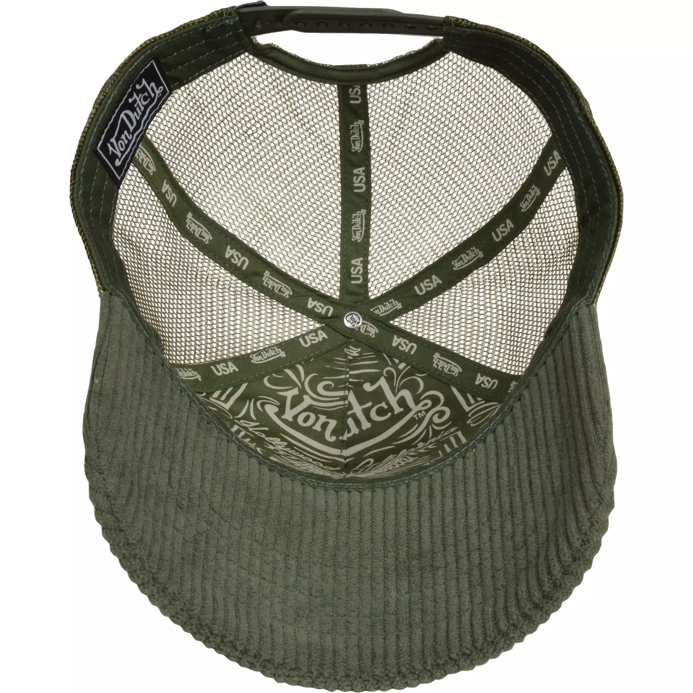 Von Dutch Corded Trucker Snapback Hat-Olive - OLIVE