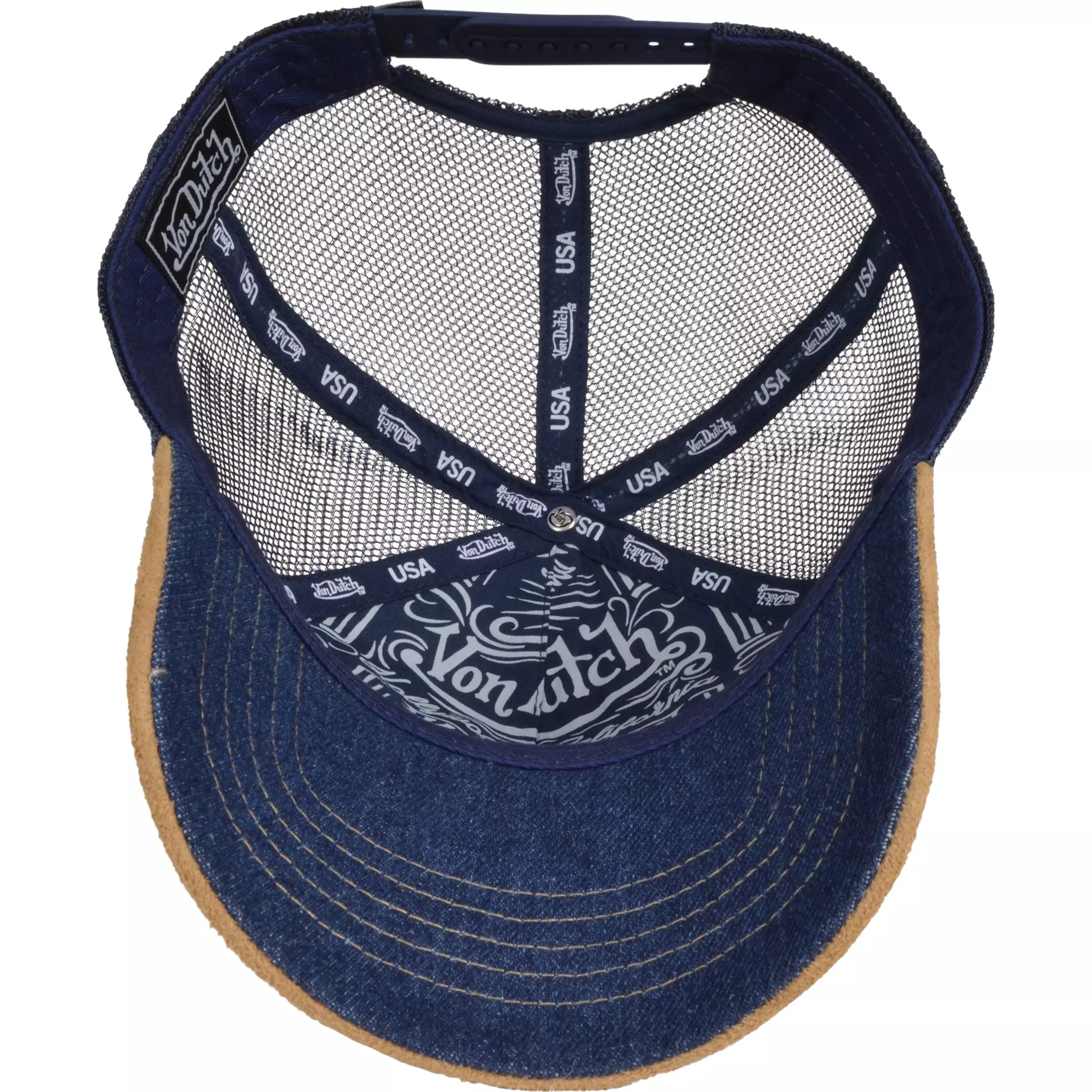 Von Dutch Highway Trucker Snapback Hat-Blue/Tan - BLUE