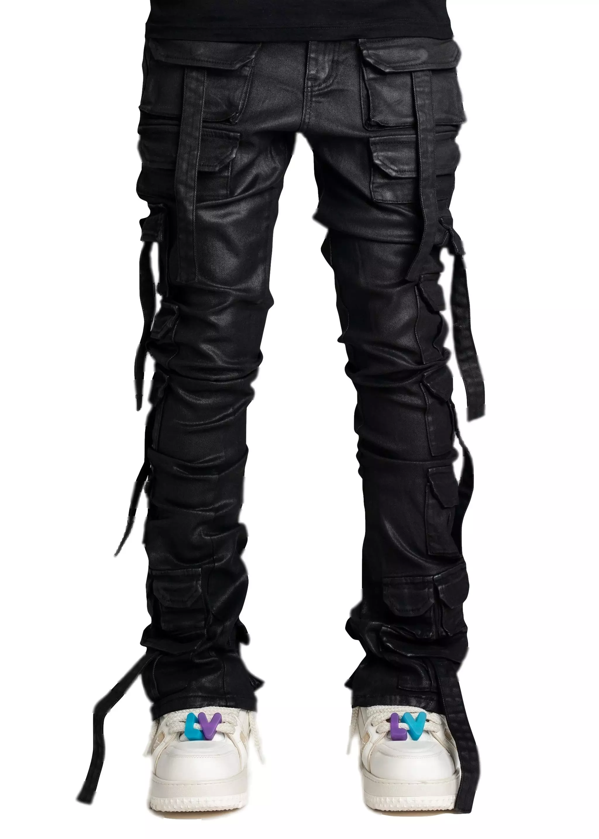 Guapi Men's Starry Tactical Stacked Denim Jeans - BLACK