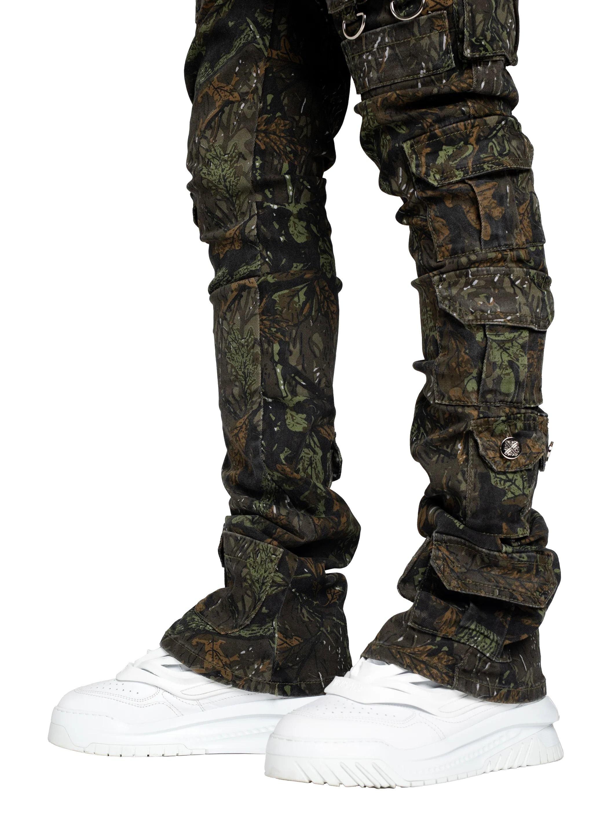 Guapi Men's Starry Tactical Stacked Denim Jeans - Camo