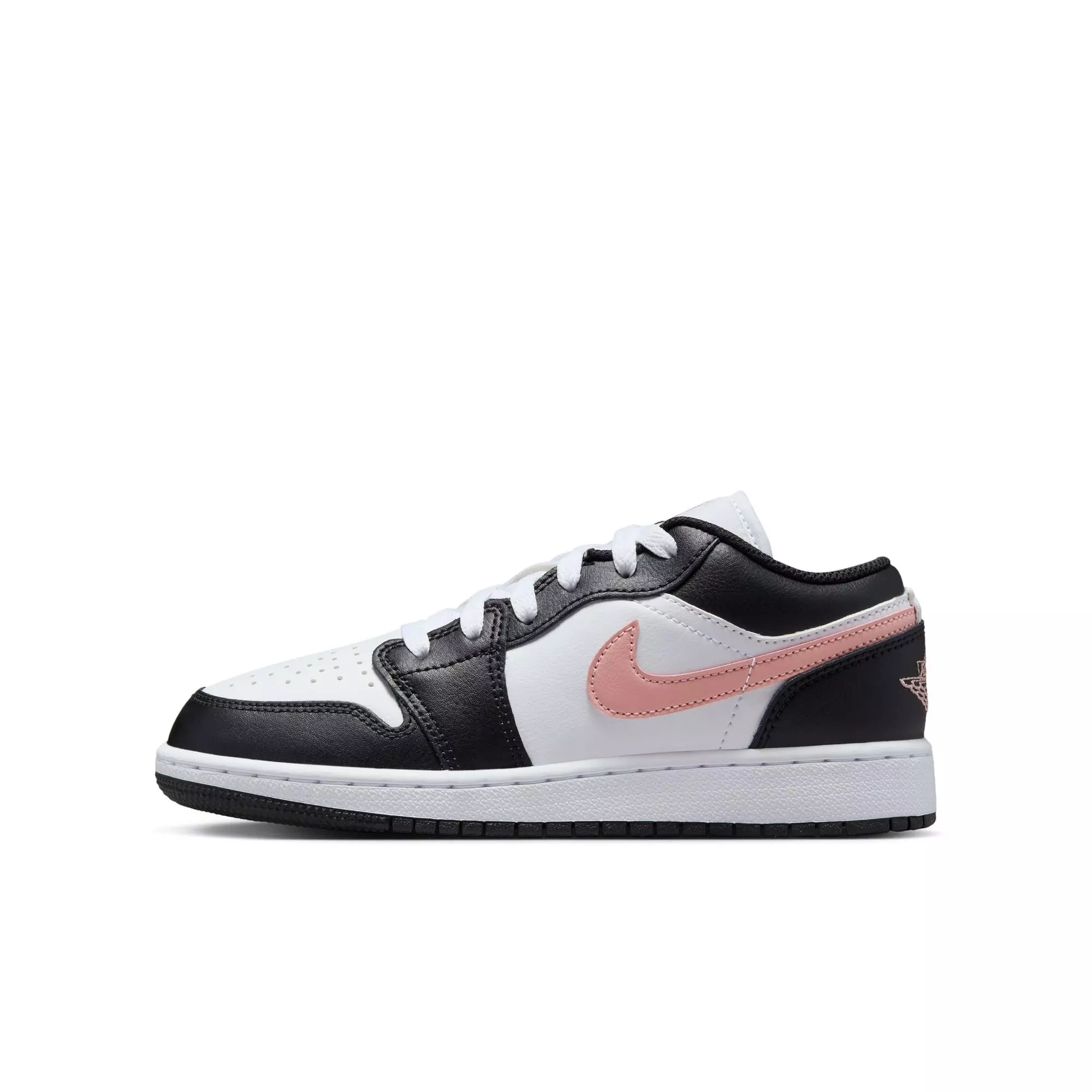 Jordan 1 Low "White/Rust Pink/Black" Grade School Boys' Shoe - BLACK/PINK