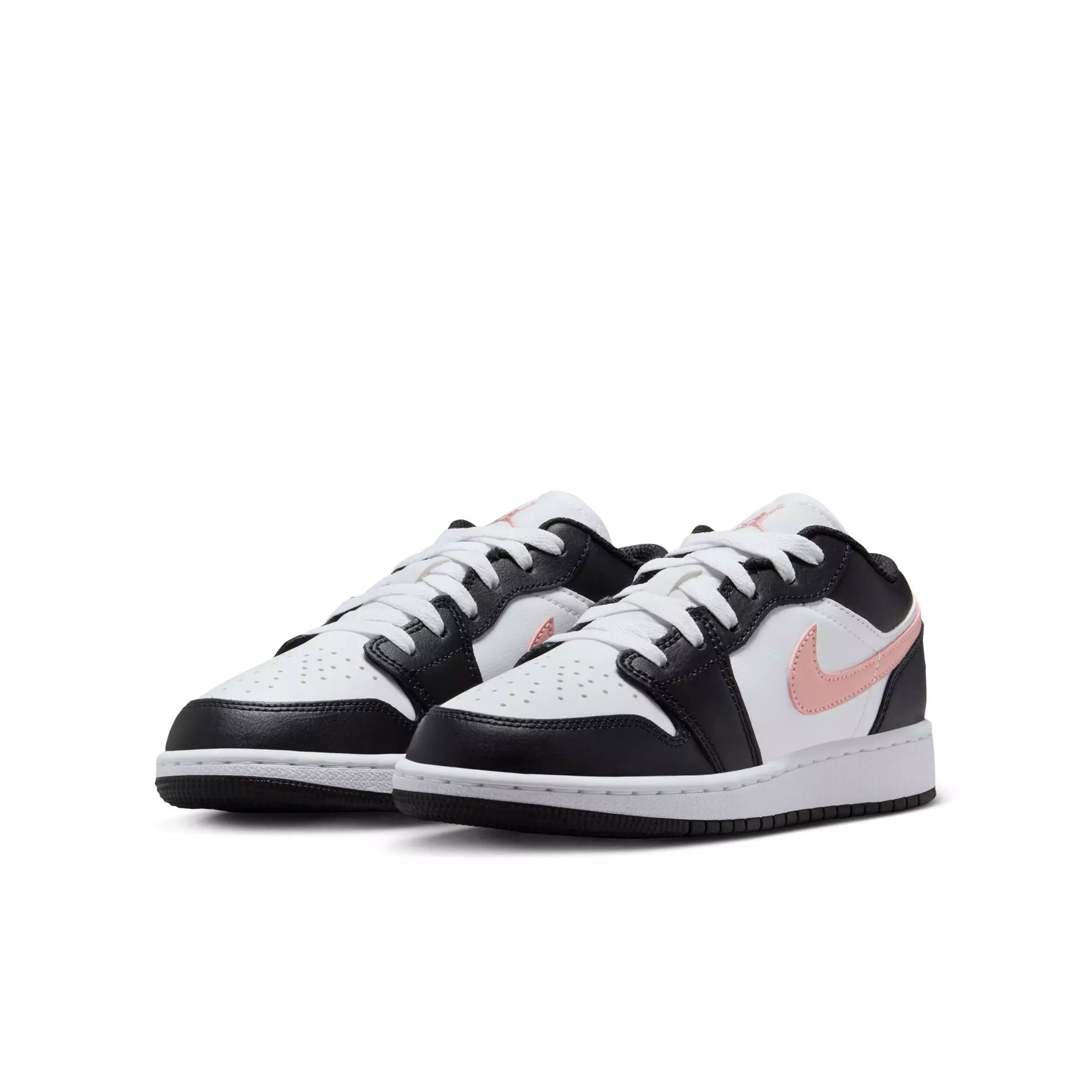 Jordan 1 Low "White/Rust Pink/Black" Grade School Boys' Shoe - BLACK/PINK