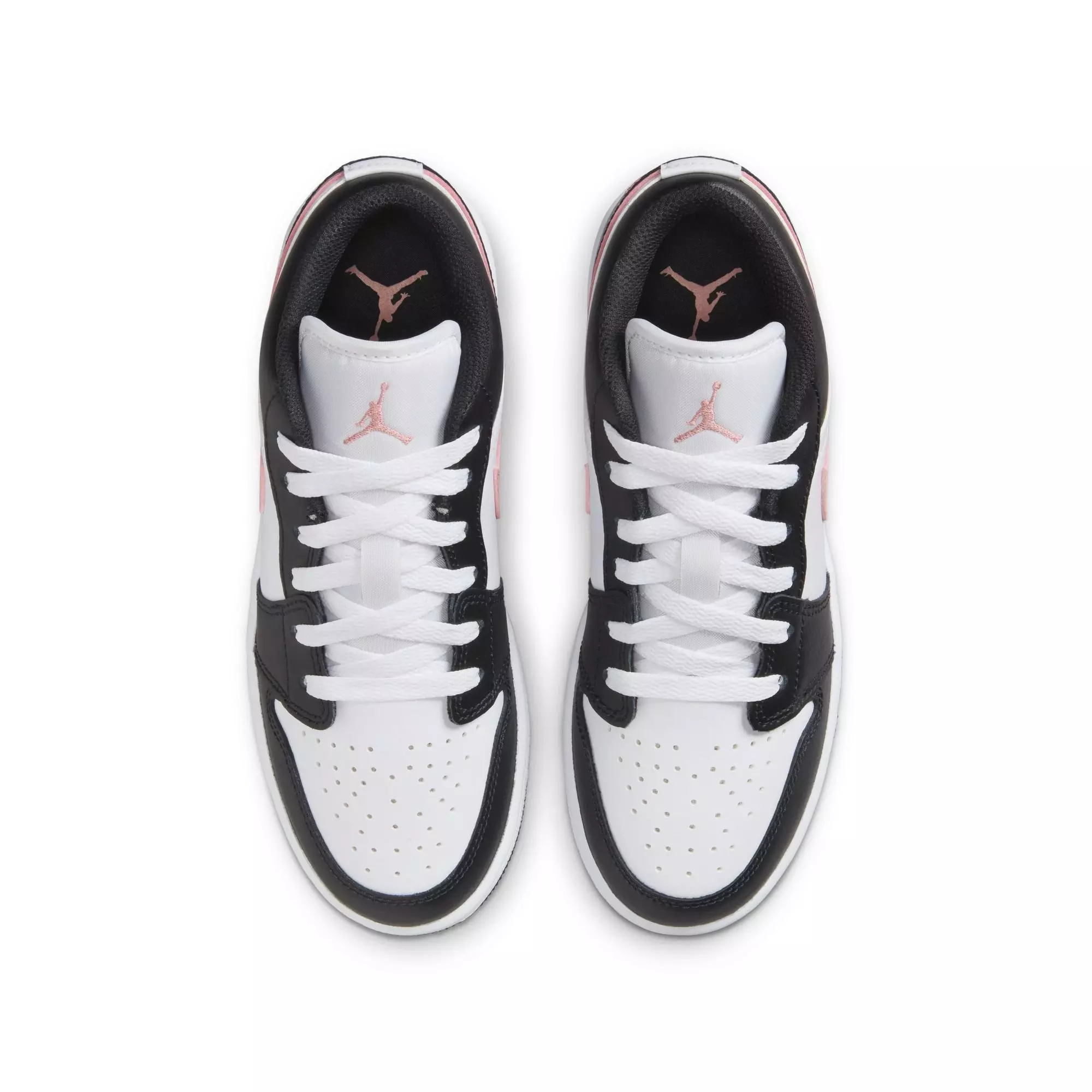 Jordan 1 Low "White/Rust Pink/Black" Grade School Boys' Shoe - BLACK/PINK
