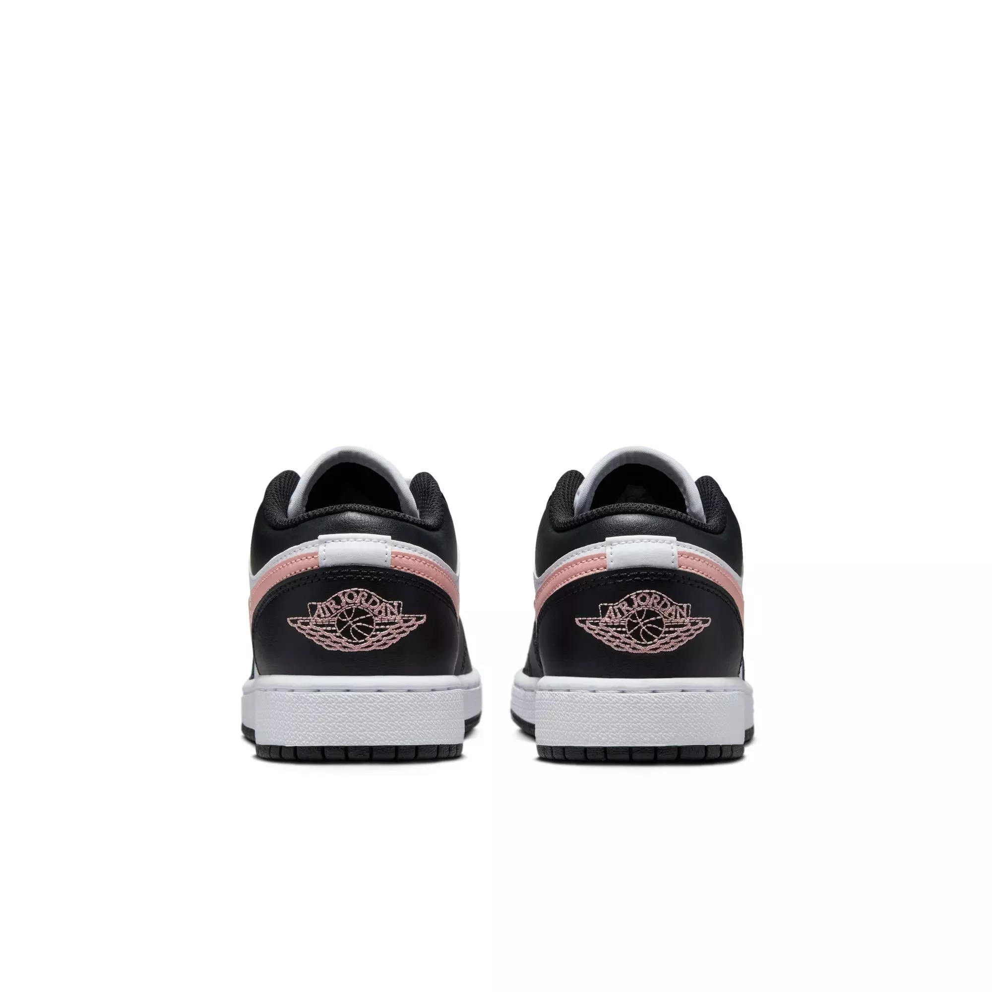 Jordan 1 Low "White/Rust Pink/Black" Grade School Boys' Shoe - BLACK/PINK