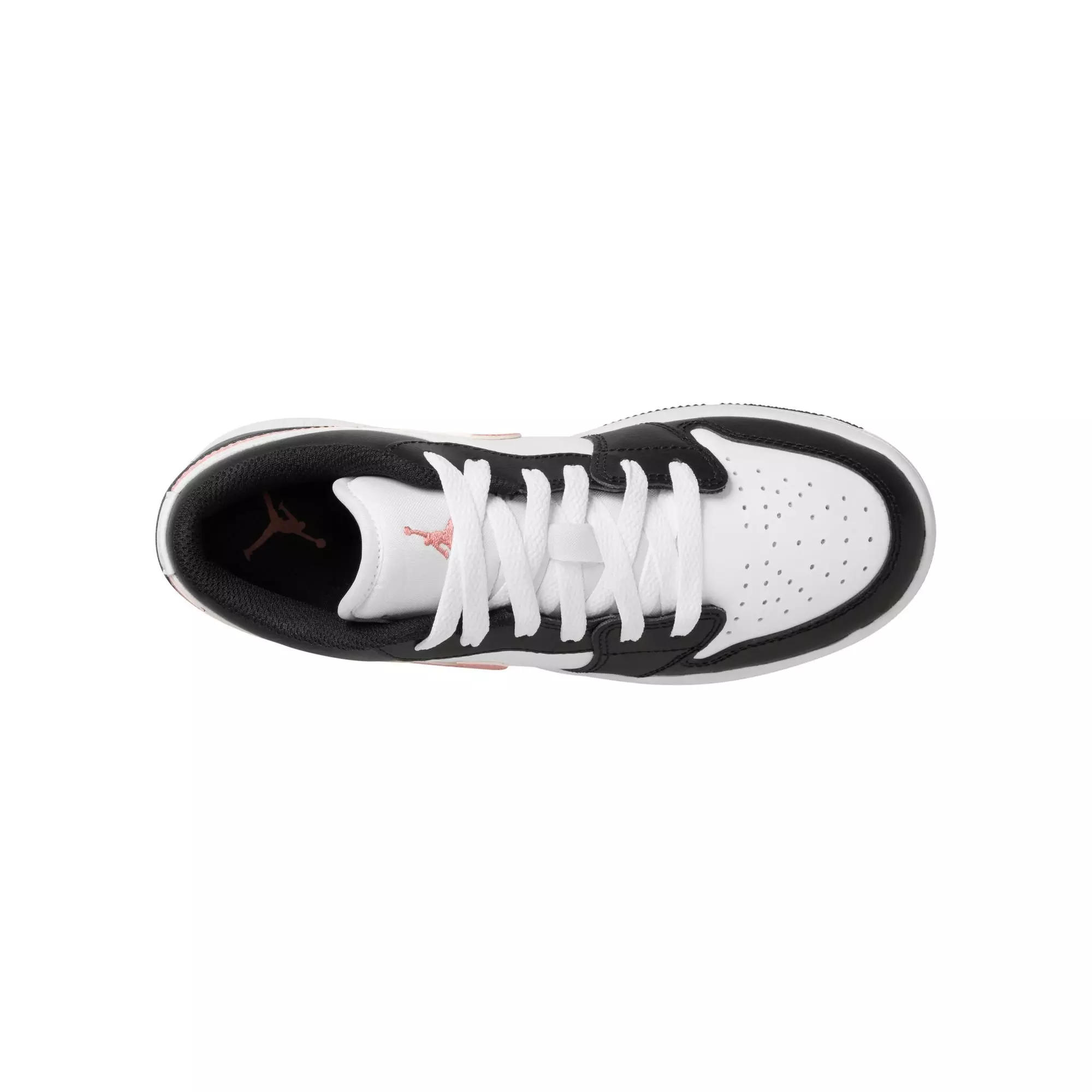 Jordan 1 Low "White/Rust Pink/Black" Grade School Boys' Shoe - BLACK/PINK