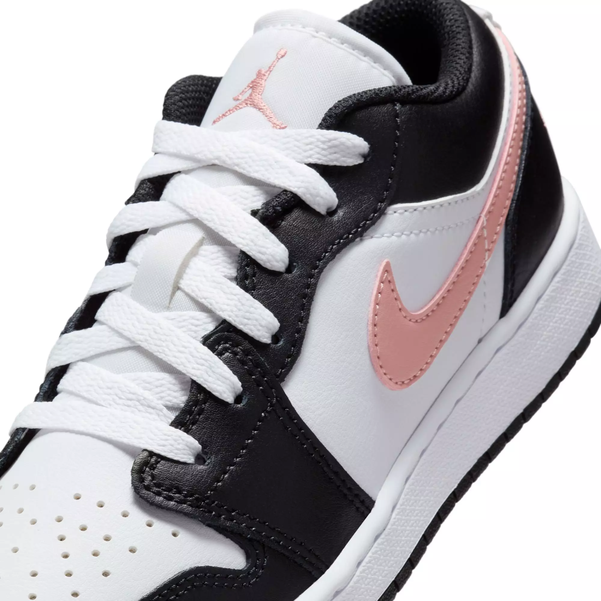 Jordan 1 Low "White/Rust Pink/Black" Grade School Boys' Shoe - BLACK/PINK