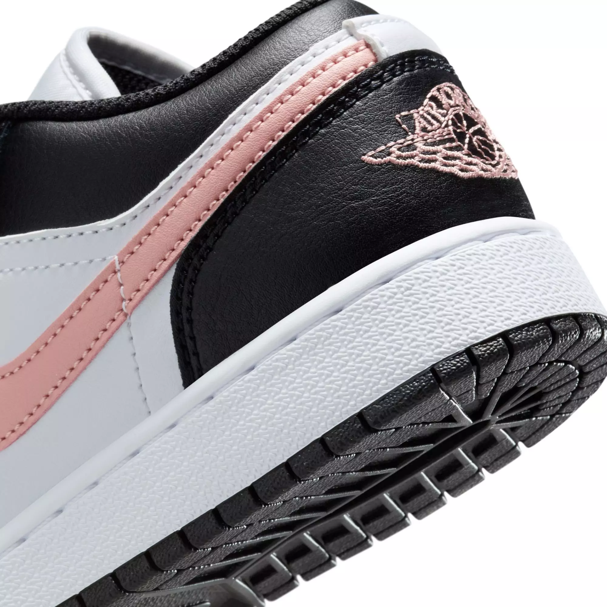 Jordan 1 Low "White/Rust Pink/Black" Grade School Boys' Shoe - BLACK/PINK