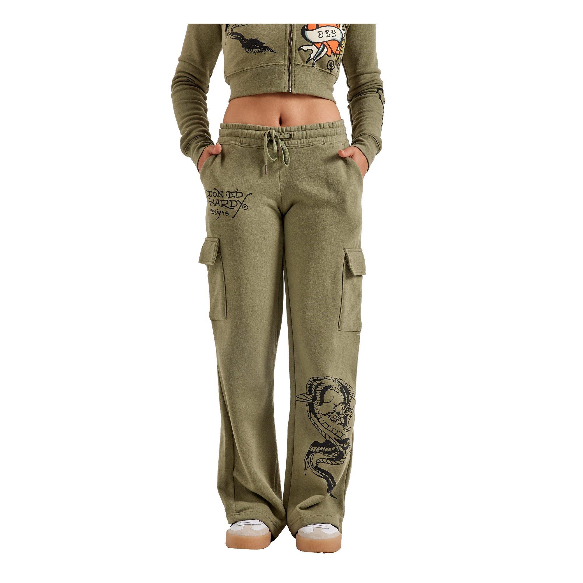 Ed Hardy Women's Dragon Dagger Fleece Cargo Pants - OLIVE Thumbnail View 1