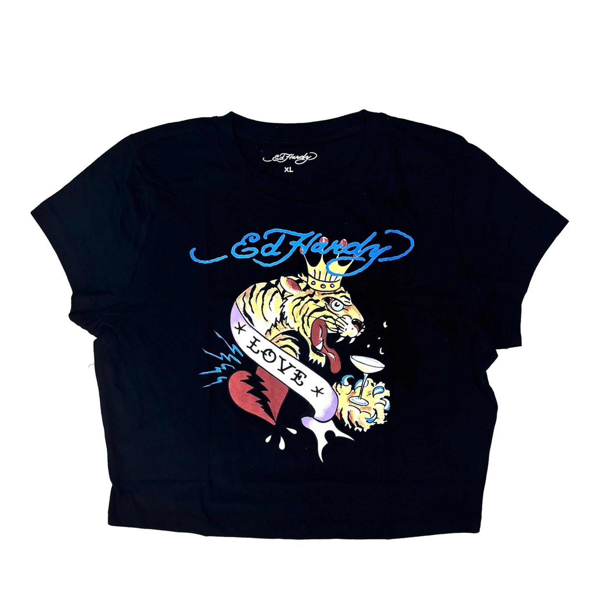 Ed Hardy Women's Tiger Love Baby Tee - BLACK Thumbnail View 1