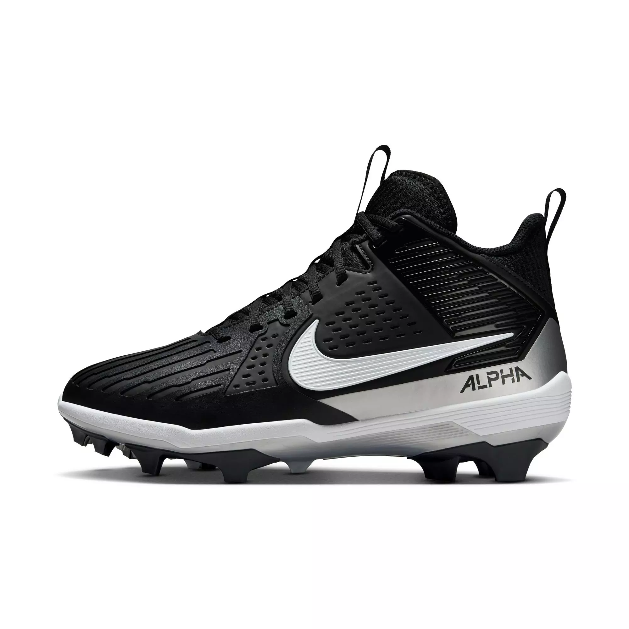 Nike Alpha Menace Strong "Black/White/Metallic Silver" Men's Football Cleat - BLACK/WHITE