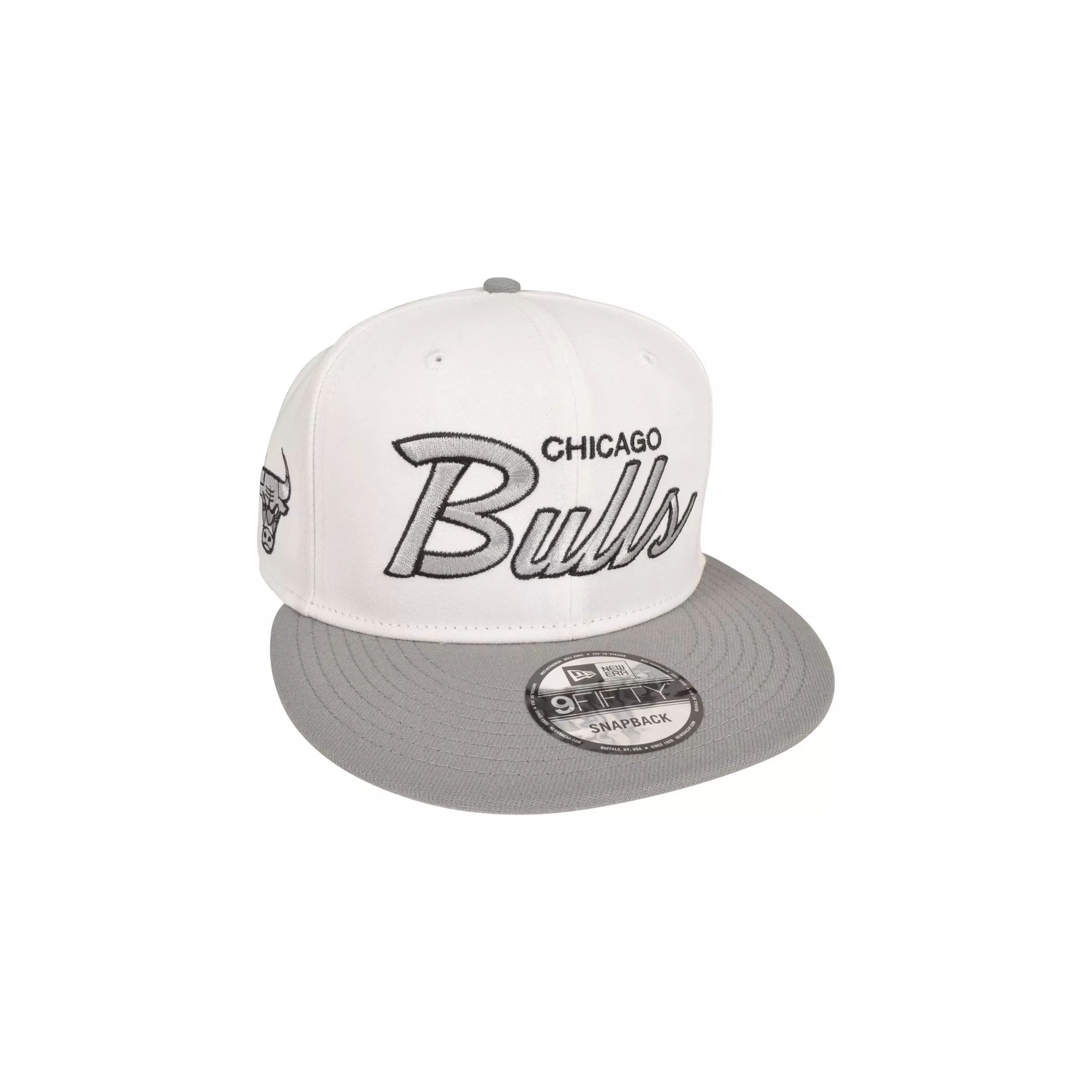 New Era Chicago Bulls 9FIFTY Script Snapback Hat - White/Grey - WHITE/GREY