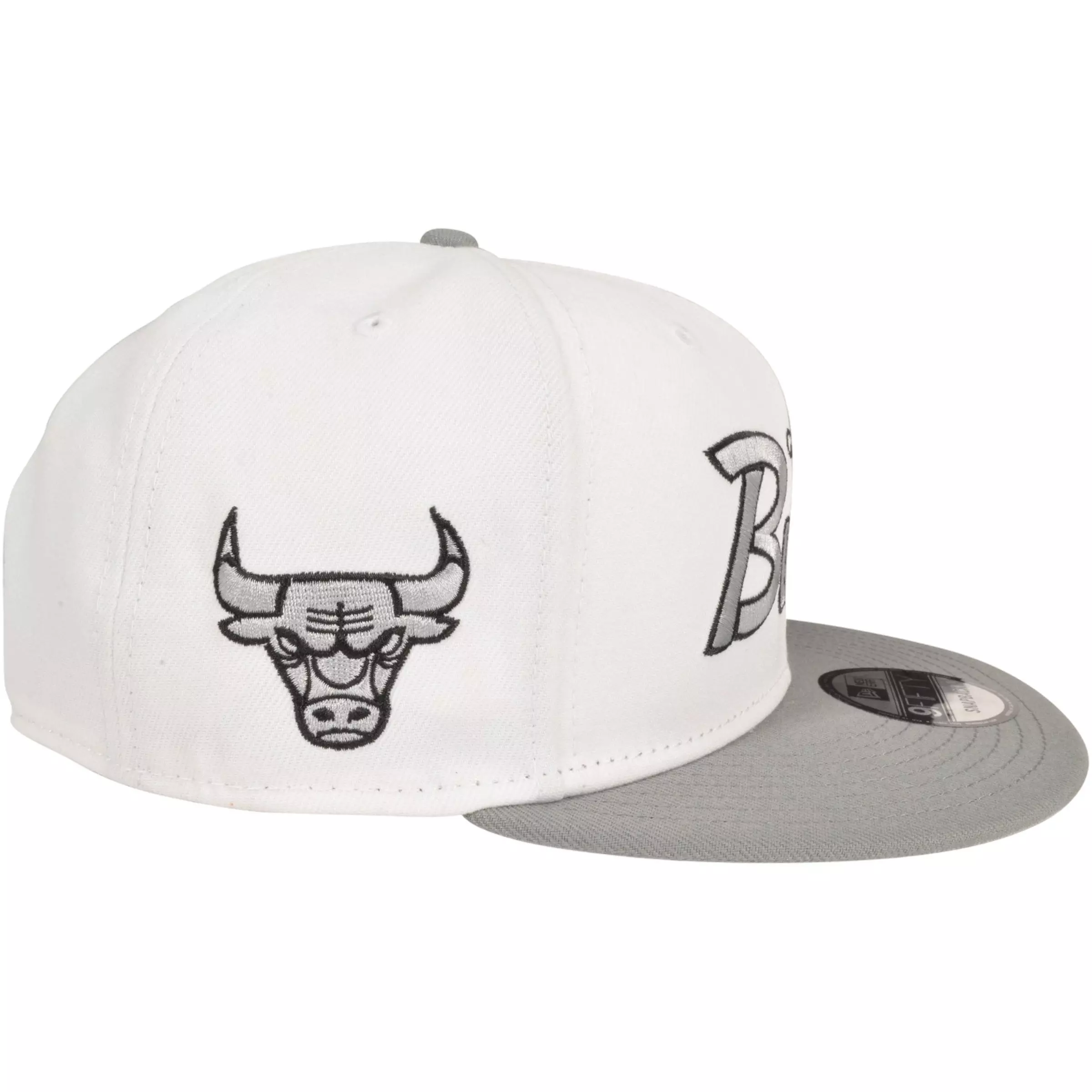 New Era Chicago Bulls 9FIFTY Script Snapback Hat - White/Grey - WHITE/GREY