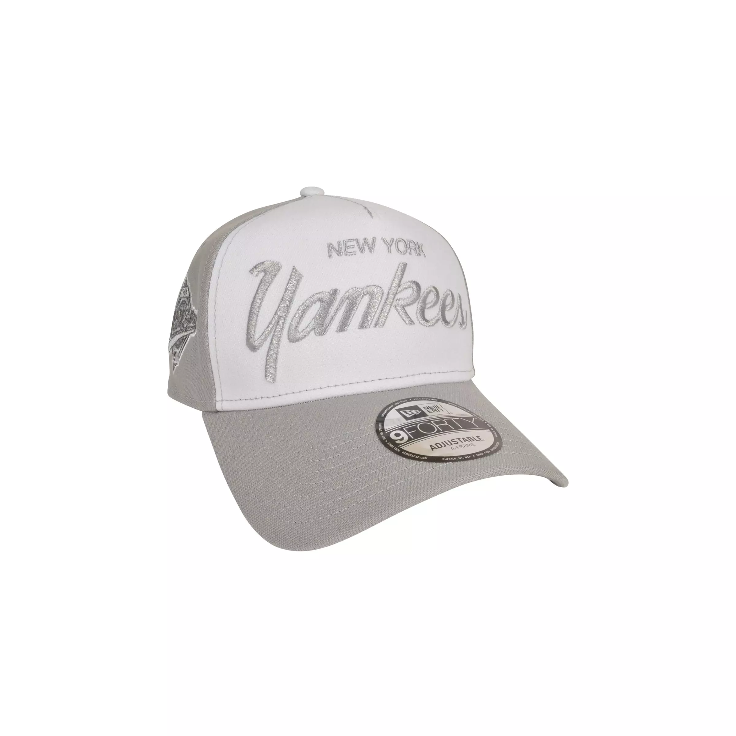 New Era New York Yankees 9FORTY Script Snapback Hat-White/Grey - WHITE/GREY