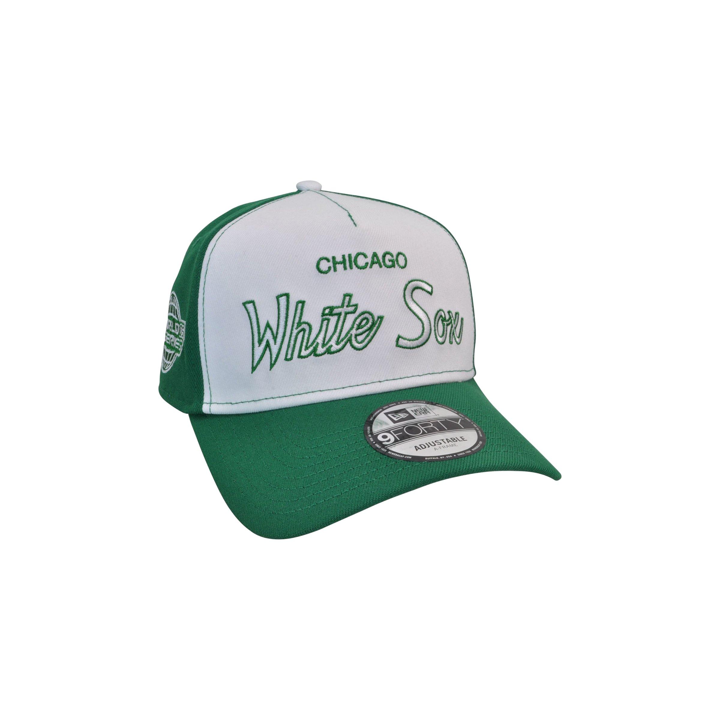 Men's New Era Chicago White Sox 9FORTY Script Snapback Hat-White/Green