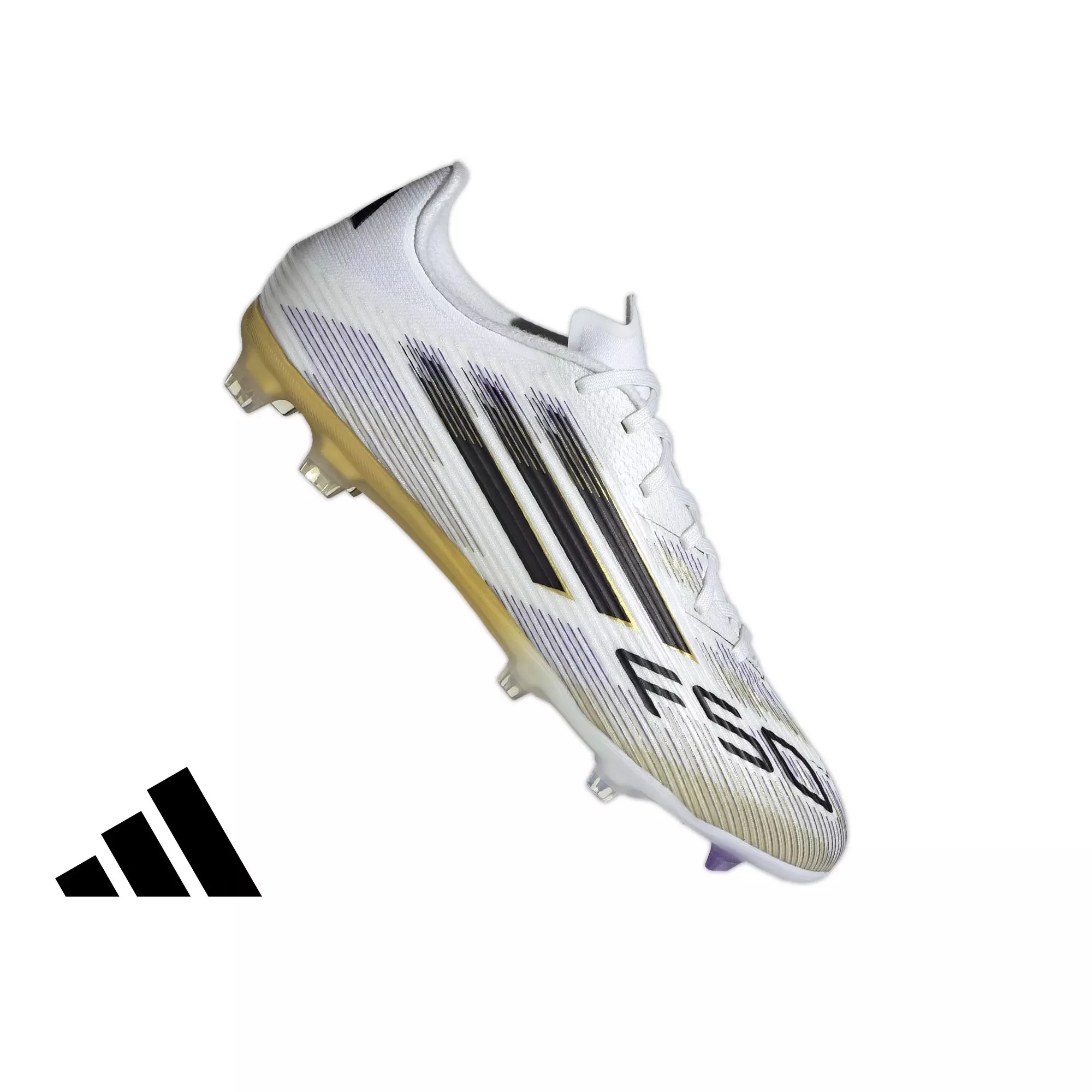 adidas F50 LEAGUE Firm Ground "White/Black/Gold" Soccer Cleat - WHITE/BLACK/GOLD