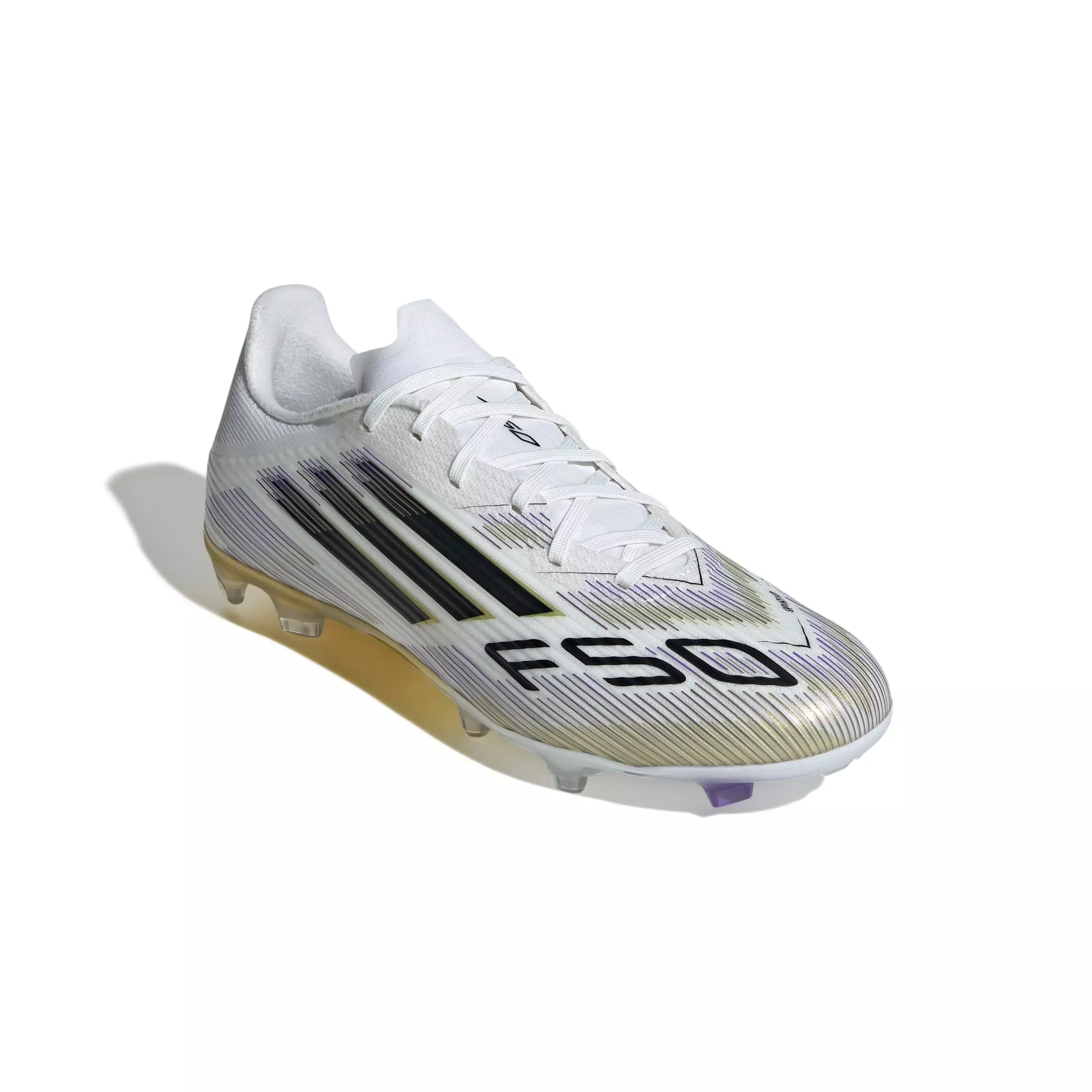 adidas F50 LEAGUE Firm Ground "White/Black/Gold" Soccer Cleat - WHITE/BLACK/GOLD
