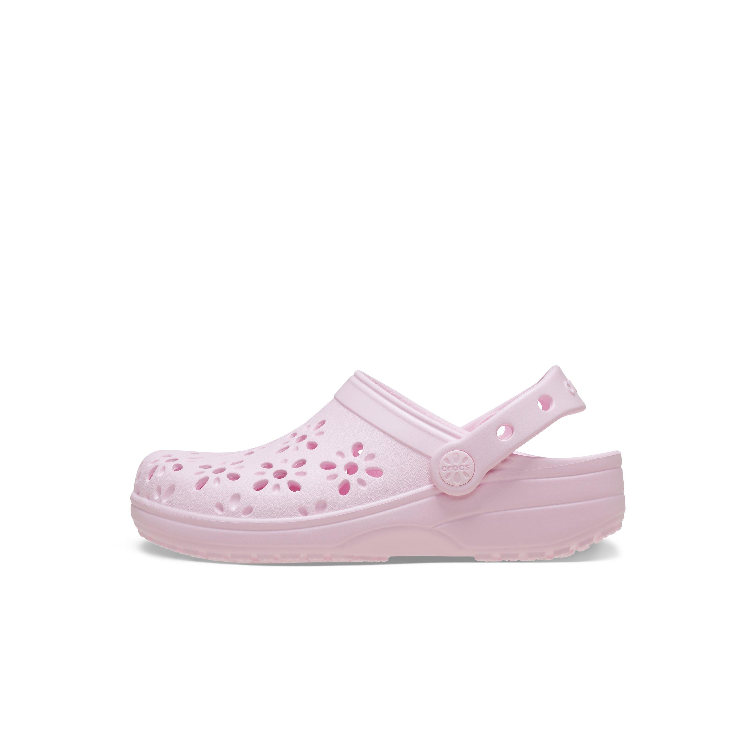 Crocs Classic Floral Cut-Out Grade School Girls' "Pink Milk" Clog