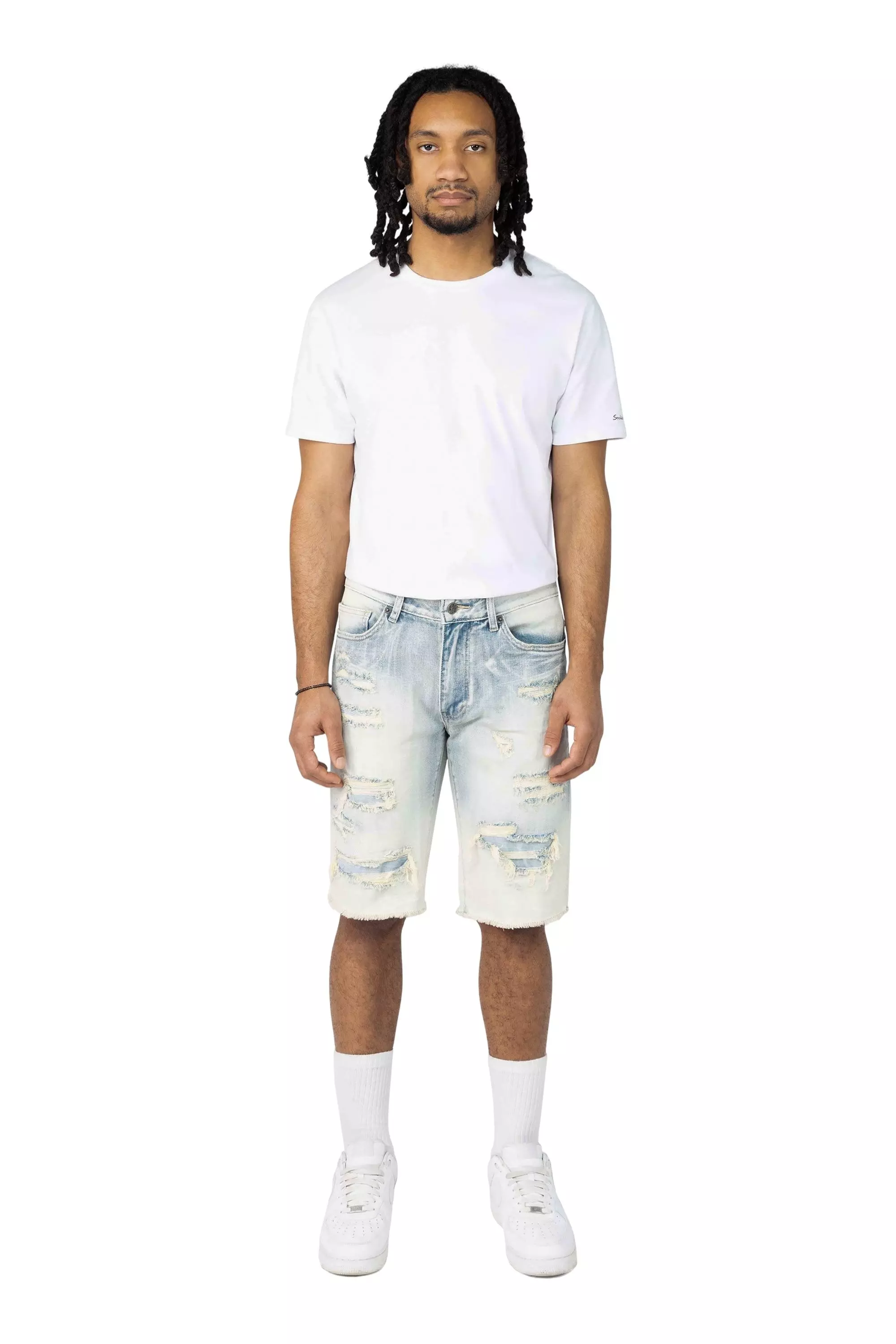 Grindhouse Men's Ombre Blue Distressed Shorts - BLUE