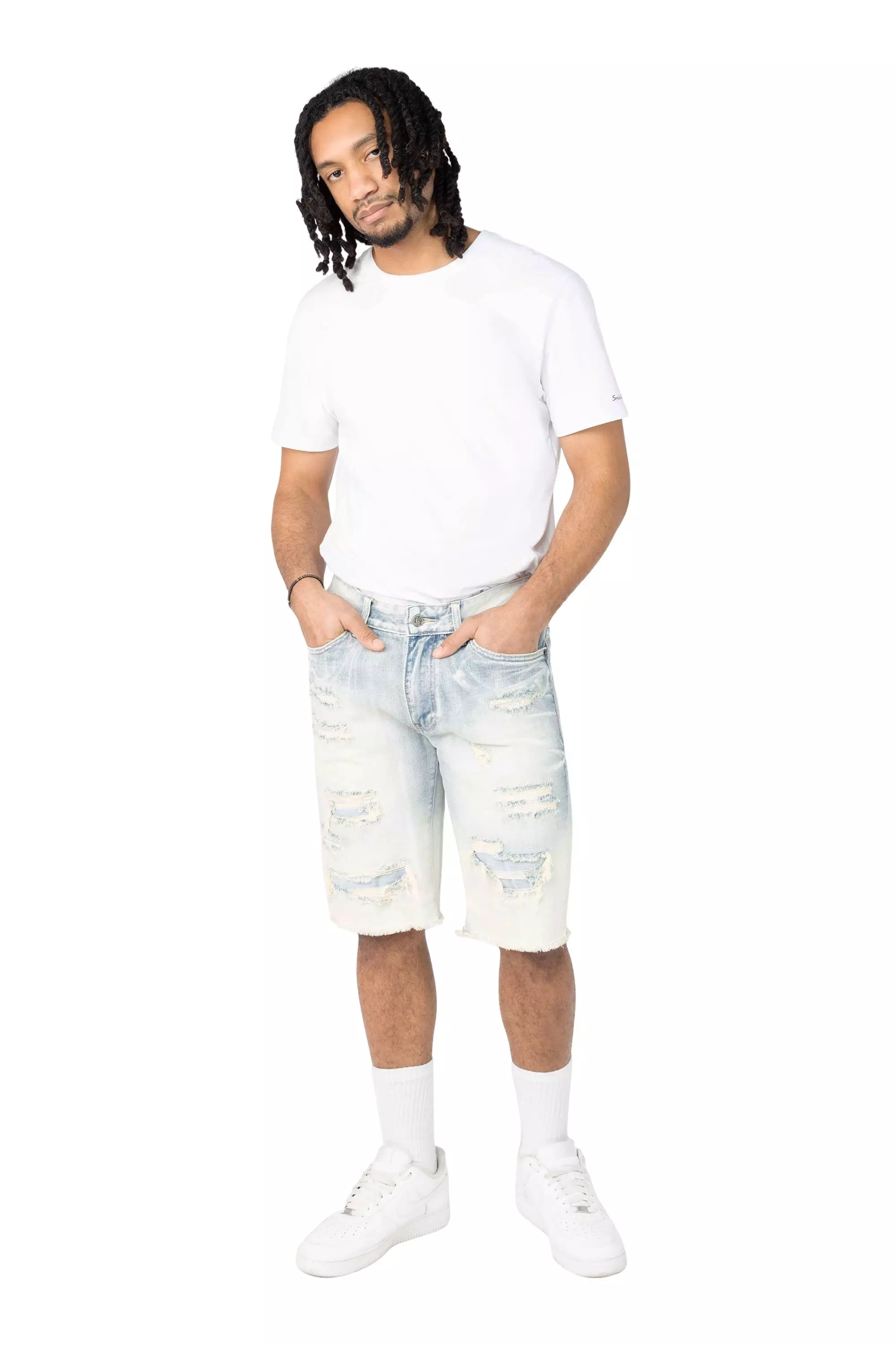 Grindhouse Men's Ombre Blue Distressed Shorts - BLUE
