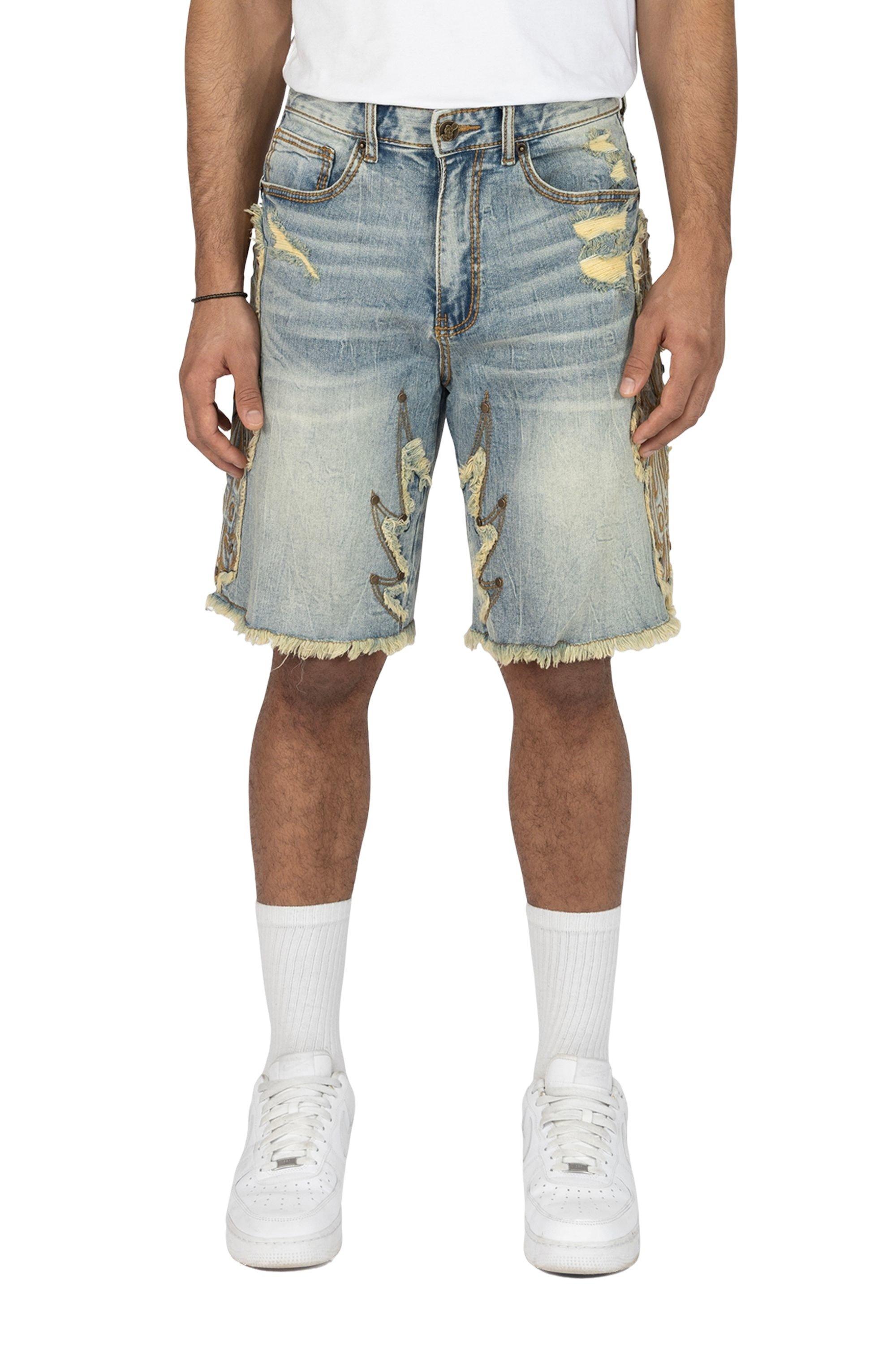 Grindhouse Men's Lucca Blue Western Detail Denim Shorts - BLUE