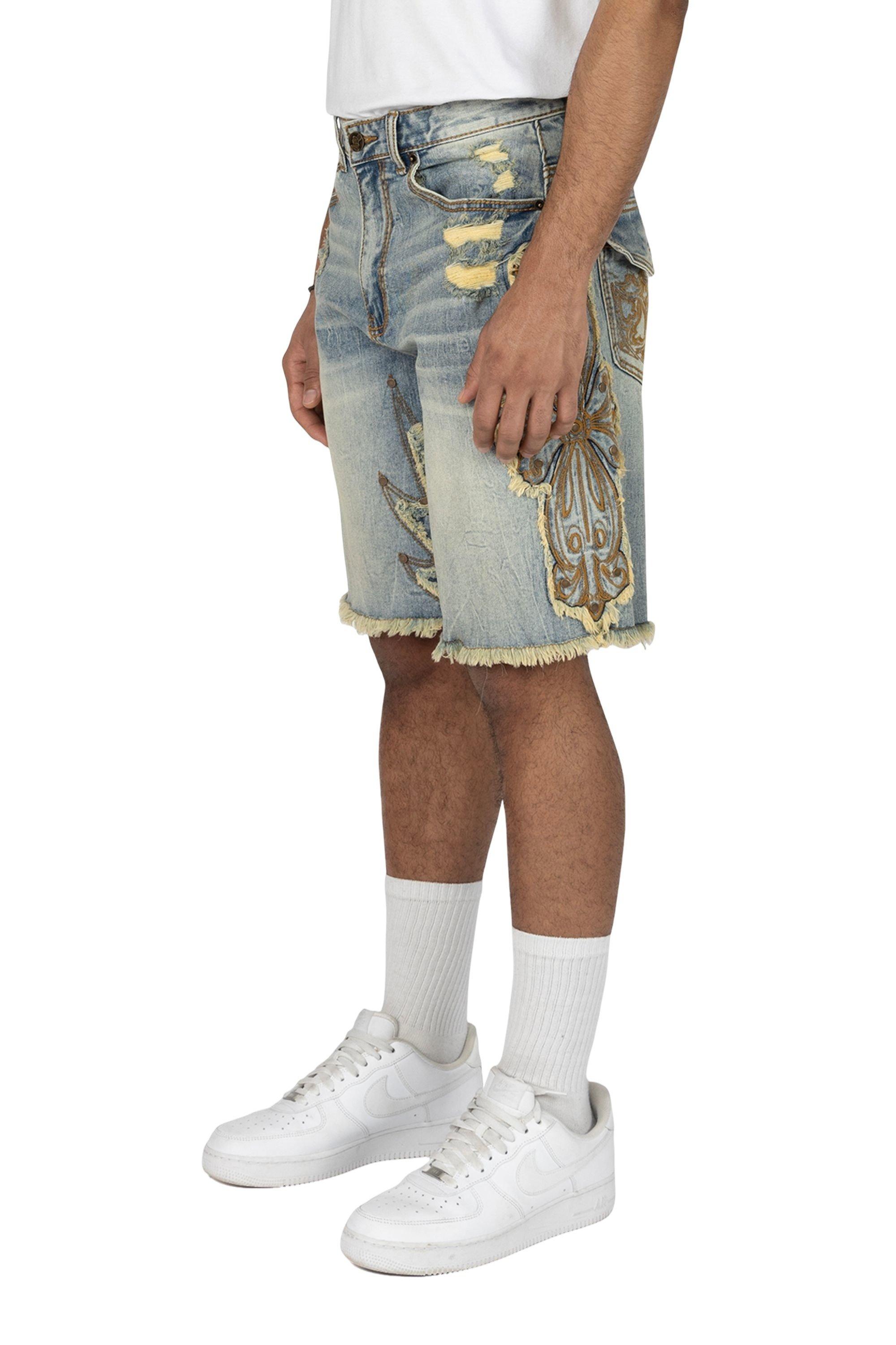 Grindhouse Lucca Blue Western Detail Denim Men's Shorts