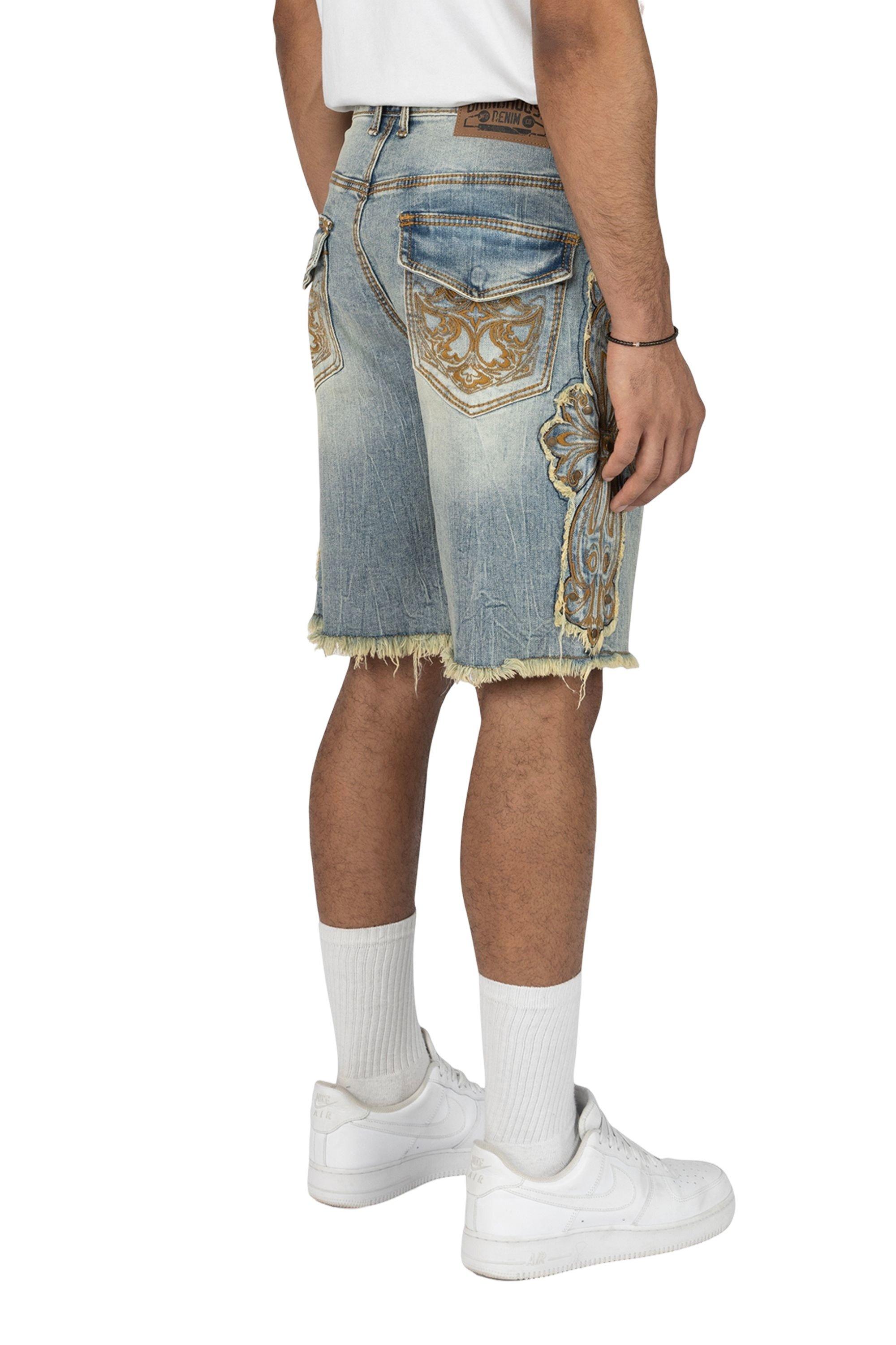 Grindhouse Lucca Blue Western Detail Denim Men's Shorts