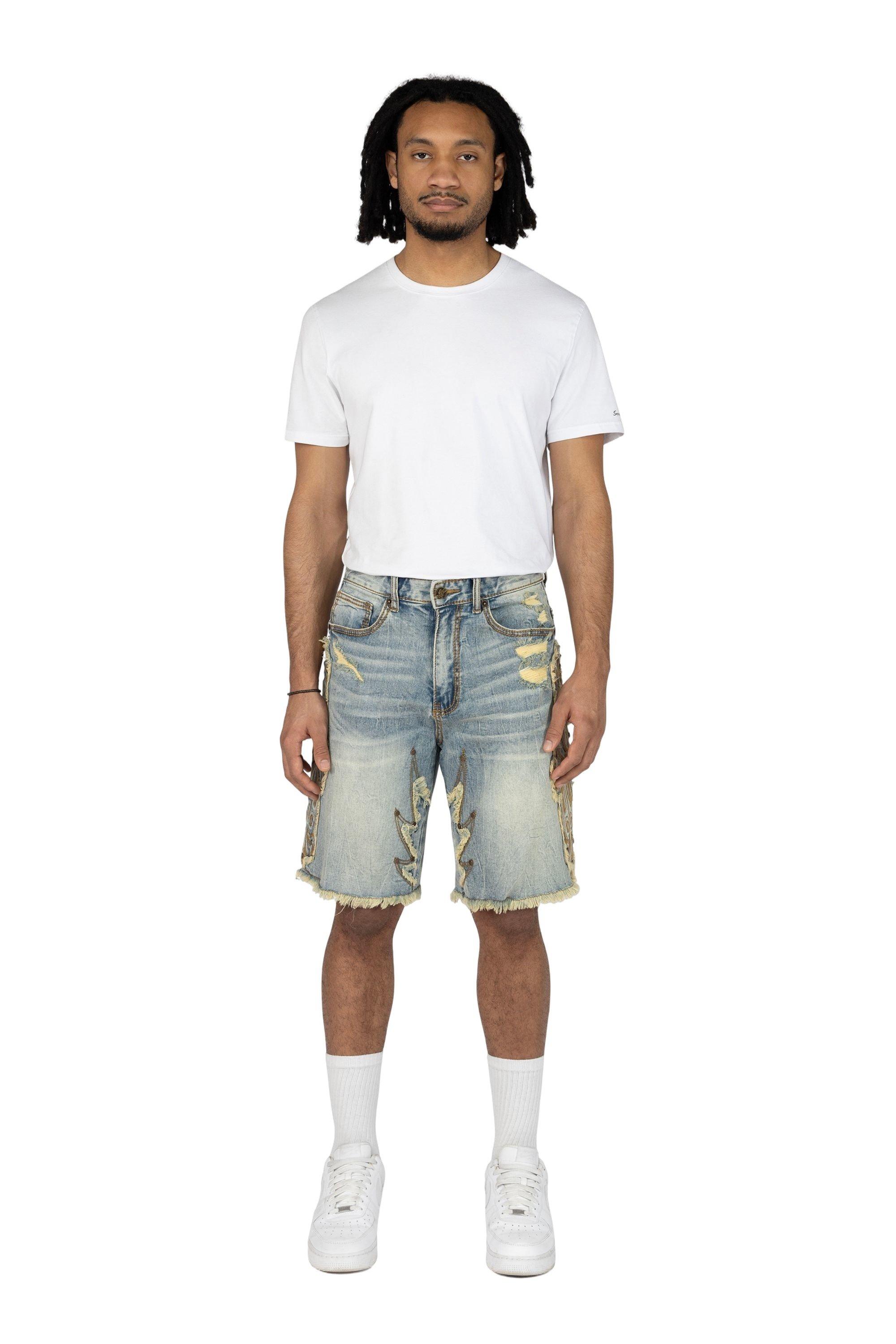 Grindhouse Lucca Blue Western Detail Denim Men's Shorts
