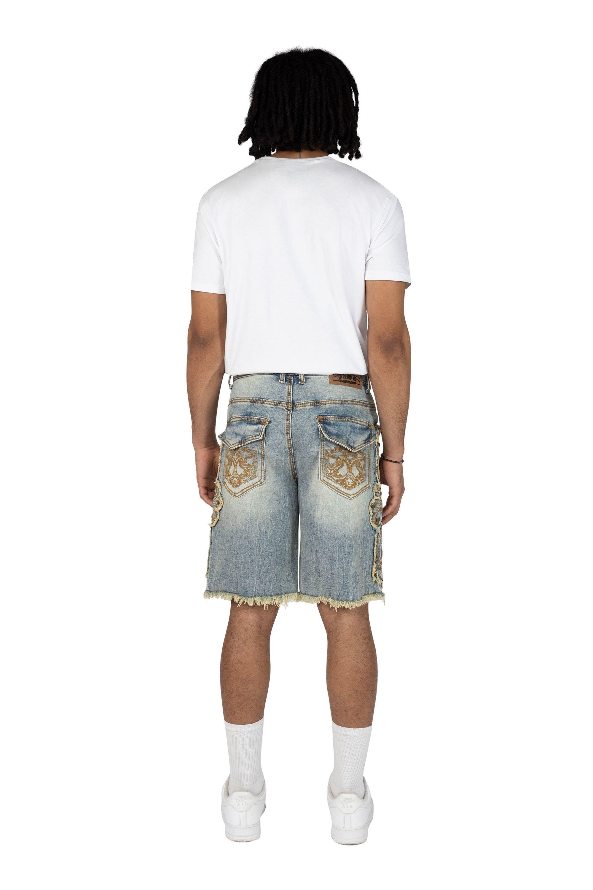 Grindhouse Lucca Blue Western Detail Denim Men's Shorts