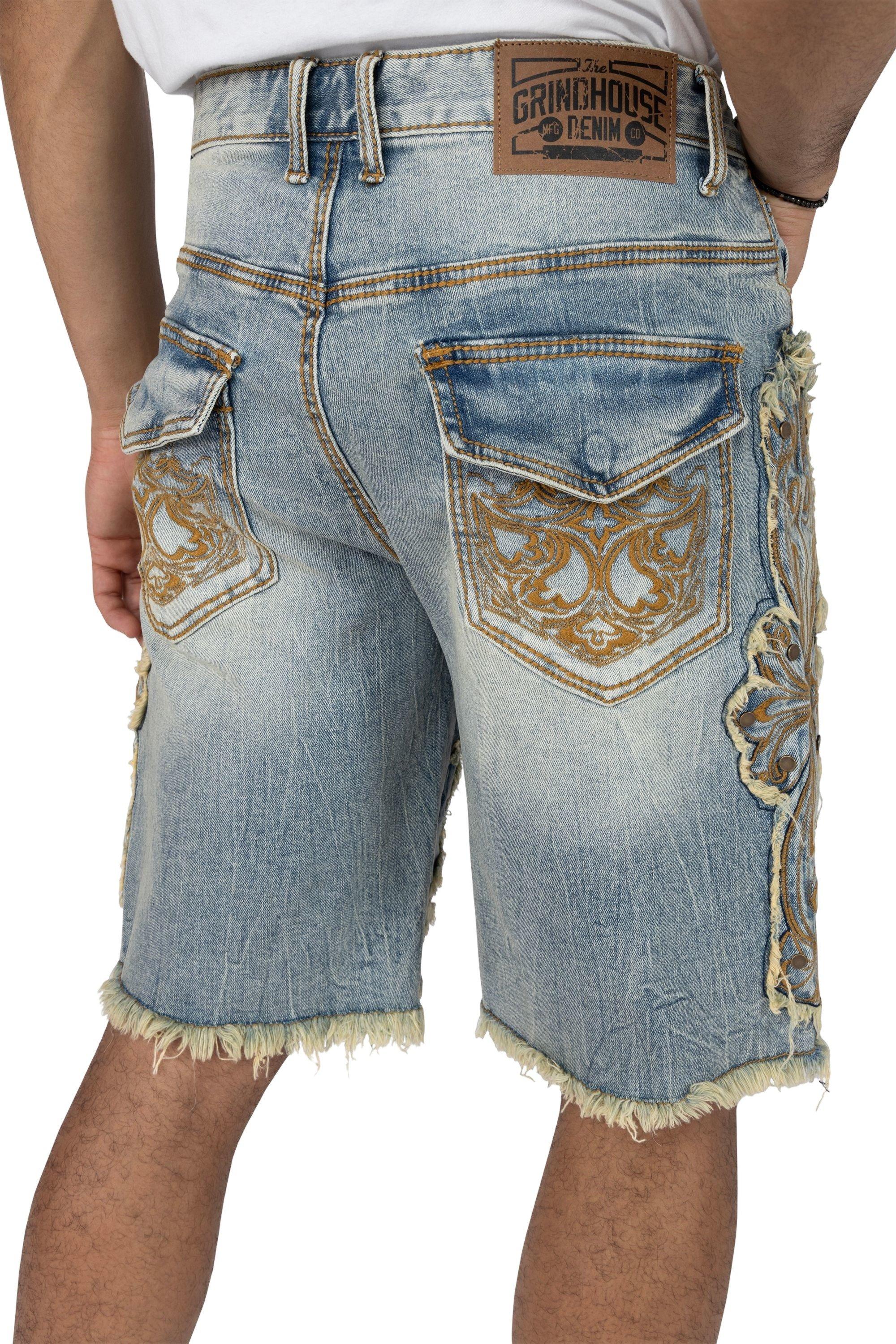 Grindhouse Lucca Blue Western Detail Denim Men's Shorts