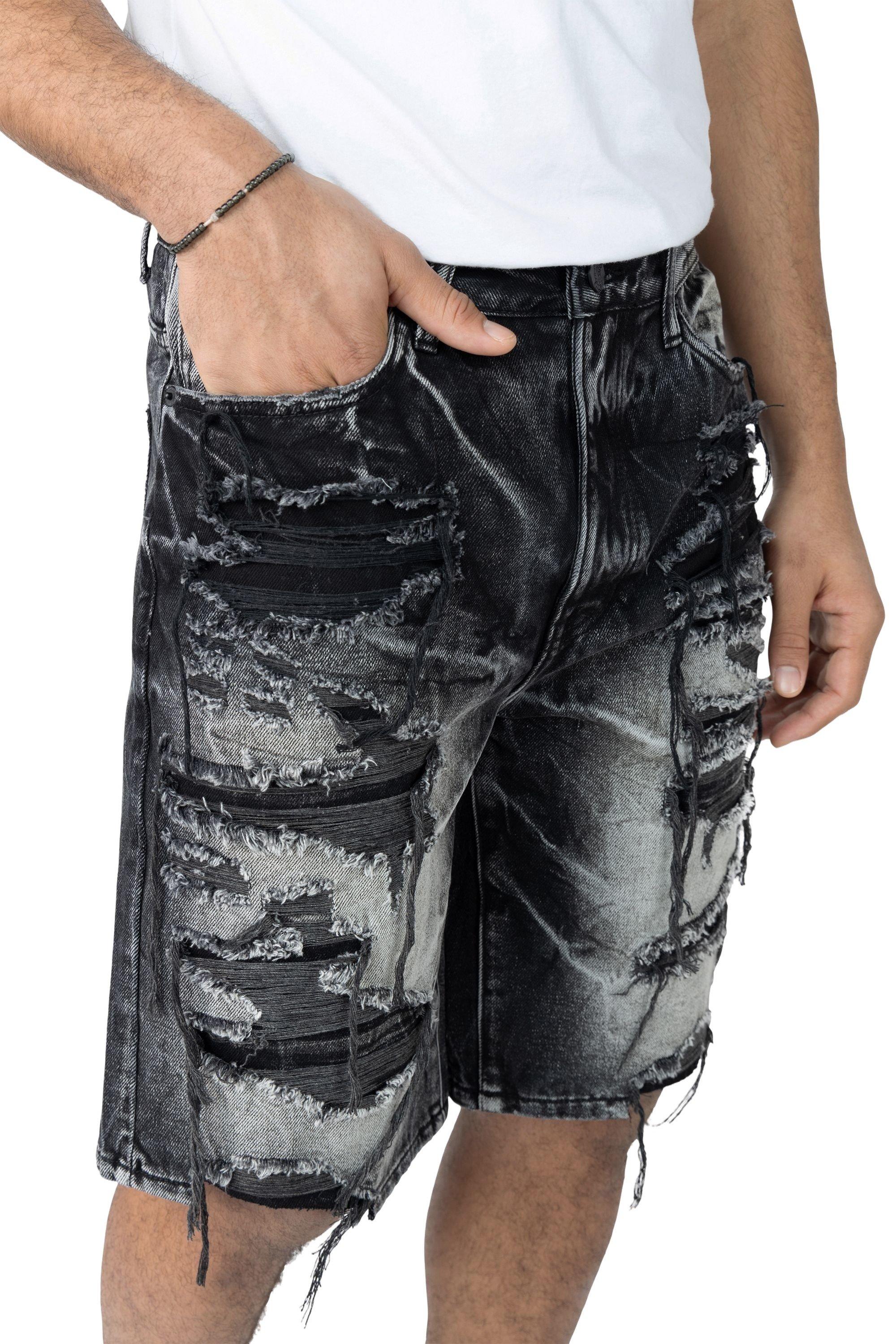 Grindhouse Sable Black Extreme Rip Denim Men's Shorts